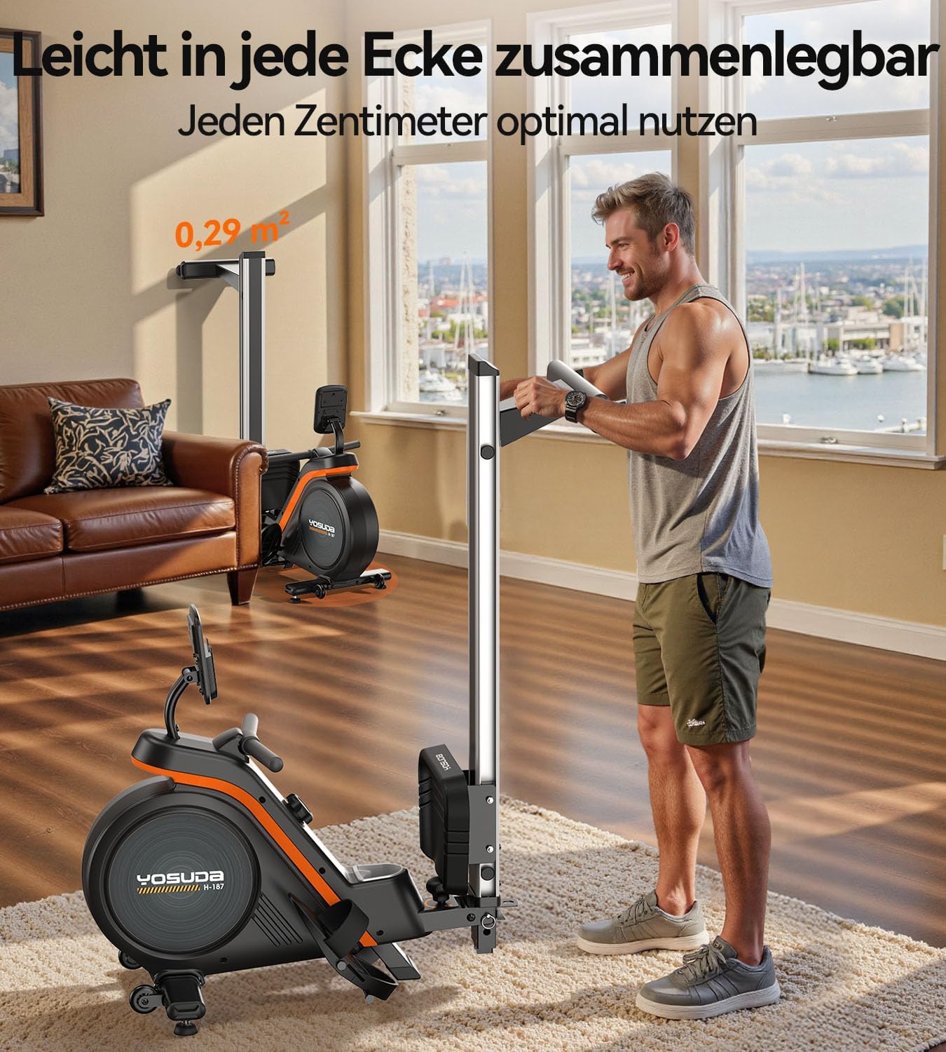 YOSUDA Upgrade Rudergerät für zu Hause, 16 dynamische Widerstände, für große bis zu 181 kg, ultraleiser Magnet, Komfortsitz, Bluetooth/App, Aluminiumschiene, Flaschenhalter, 90 % vormontiert, Rudergerät – Bild 4