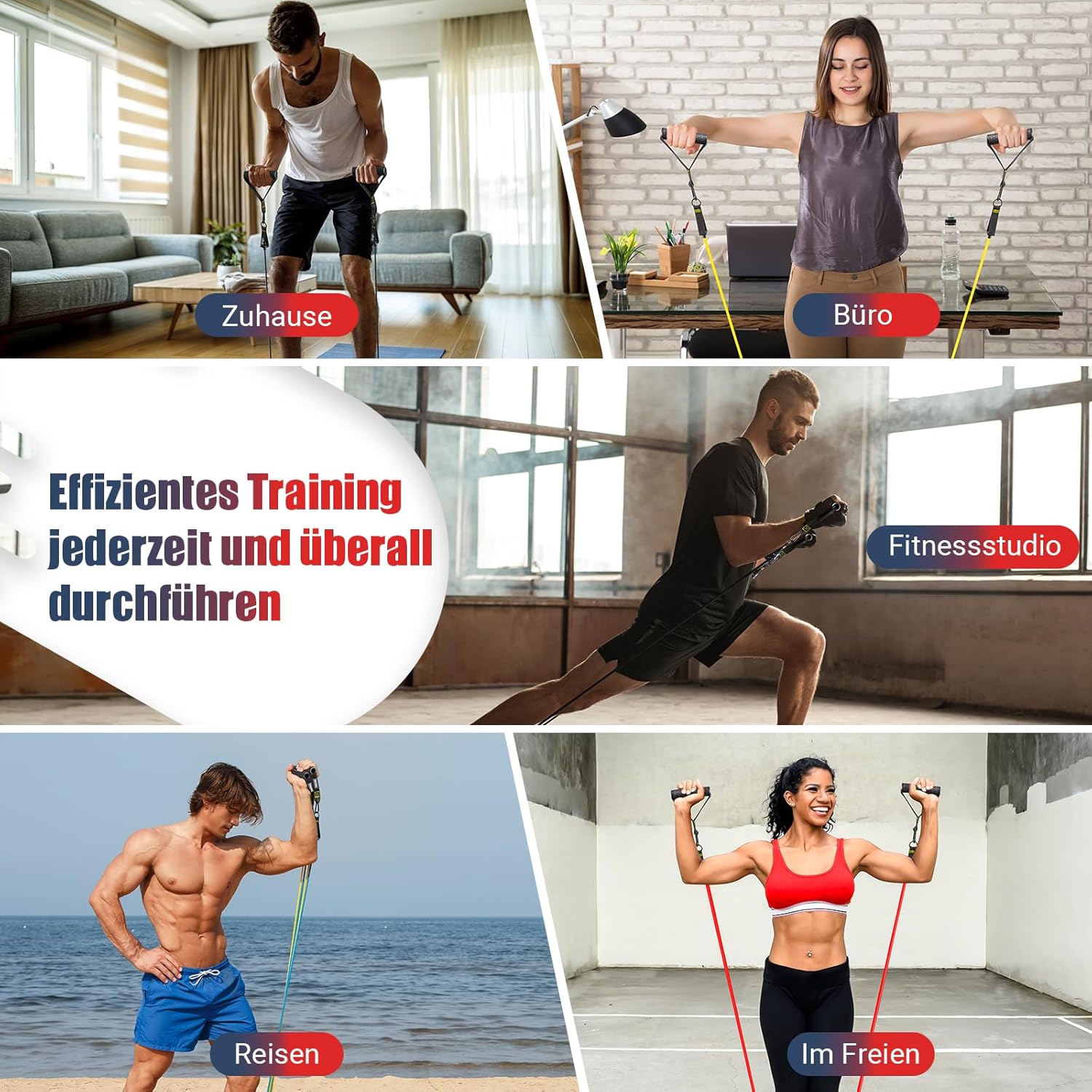 GYMERK Resistance Bands Set, Expander Fitness Mit Gummigriffe, Trainingsplakat, Knöchelriemen, Türanker, Tragtasche, 5er Verschiedene Widerstandsstufen Ideal für Krafttraining – Bild 7
