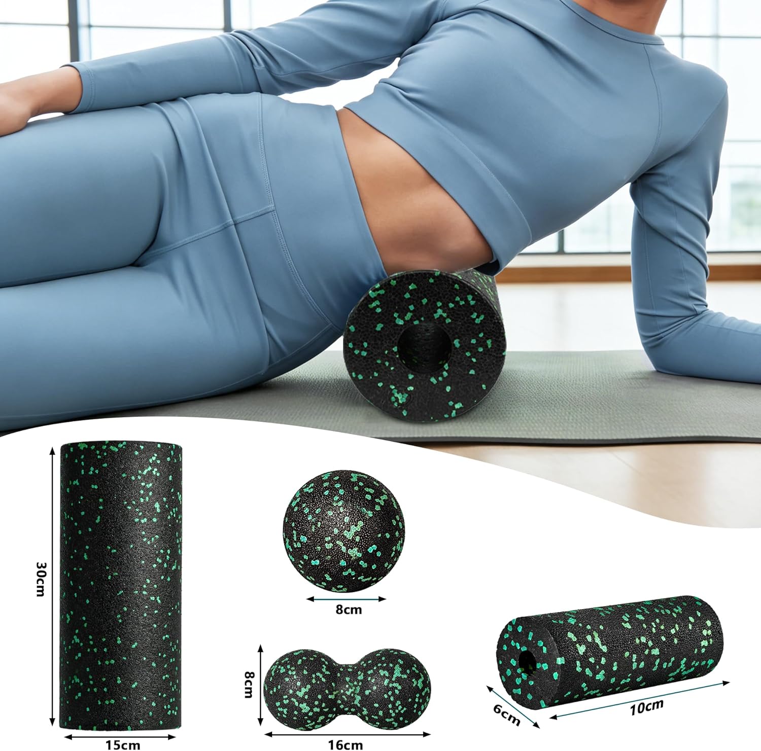 Faszienrolle Set Foam Roller Faszien Set mit Großer und Mini Faszienrolle Klein Faszienball und Duoball für Intensive Massage Faszien Training von Muskeln – Bild 2