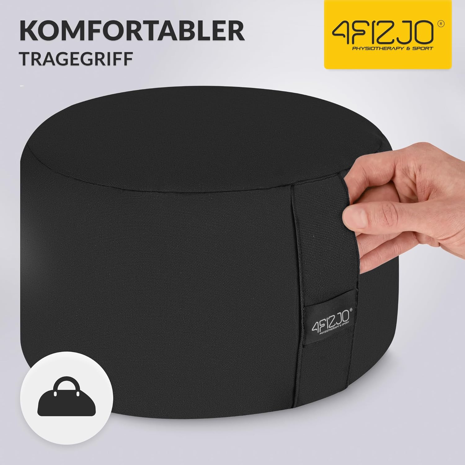 4FIZJO Rundes Meditationskissen, traditionelles Yogakissen rund mit Buchweizenschalenfüllung, Sitzkissen, Rondokissen, abnehmbarer Baumwollbezug, Maße 32 x 20 cm, pflegeleicht, schwarz – Bild 6