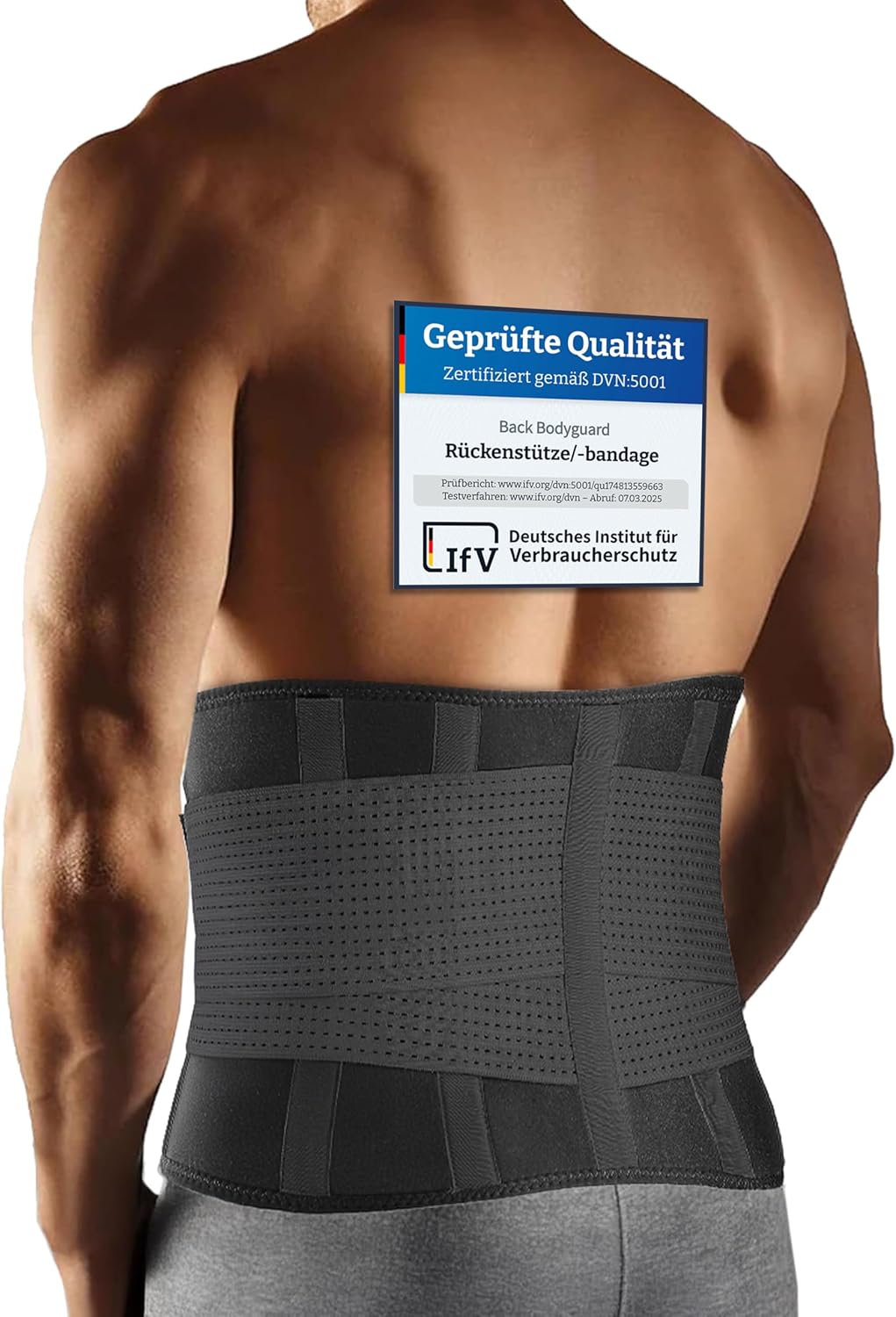 BACK BODYGUARD Rückengurt – Innovative Lordosenstütze – Rückenbandage entlastet den Rücken – Nierengurt zur Rückenunterstützung – 3 Größen (L, Schwarz)