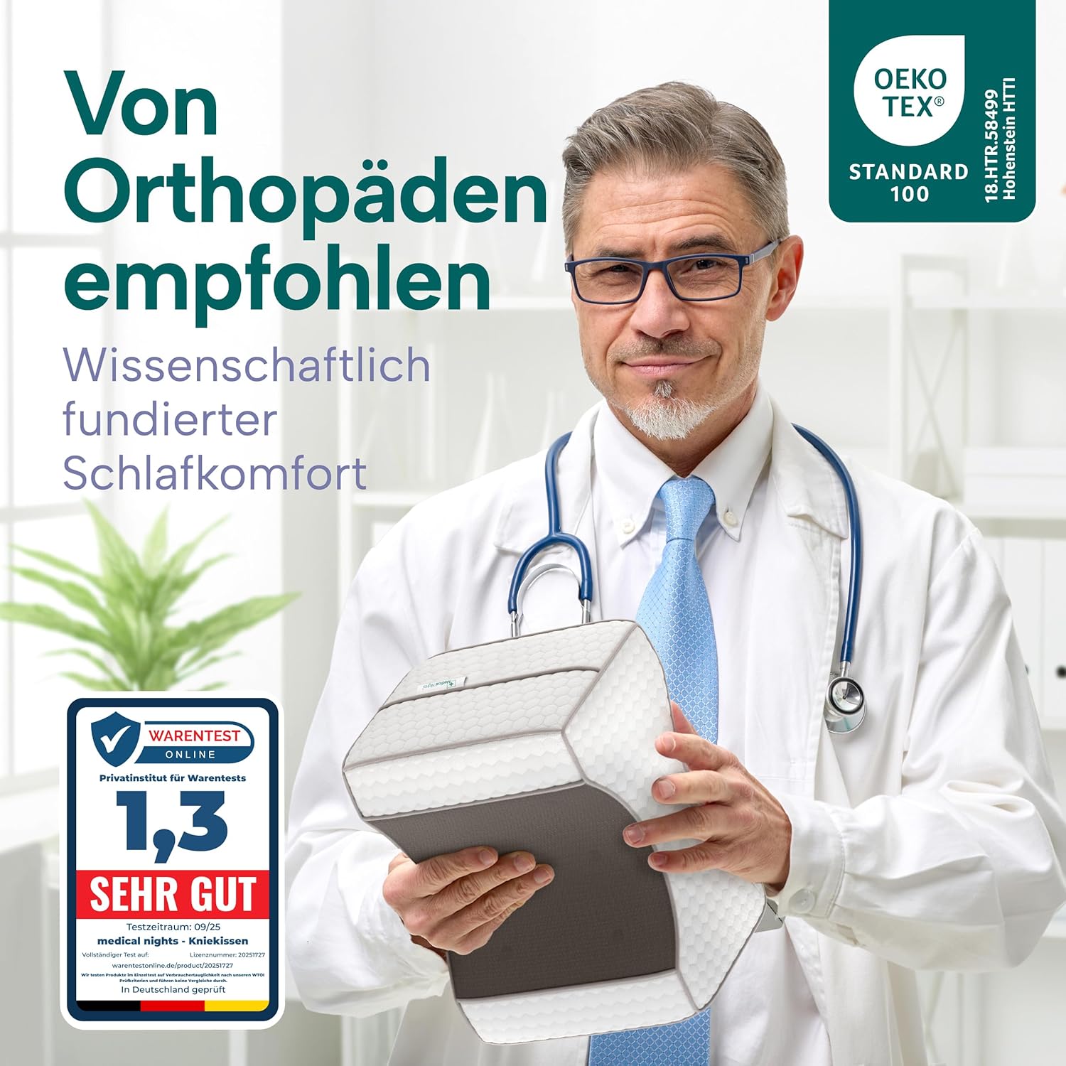 Kniekissen für Seitenschläfer – Orthopädisches Beinkissen medizinisch inspiriert zur Entlastung von Hüfte, Rücken und Knien | Ergonomisches Memory-Schaum-Kissen mit rutschfestem Design – Bild 2