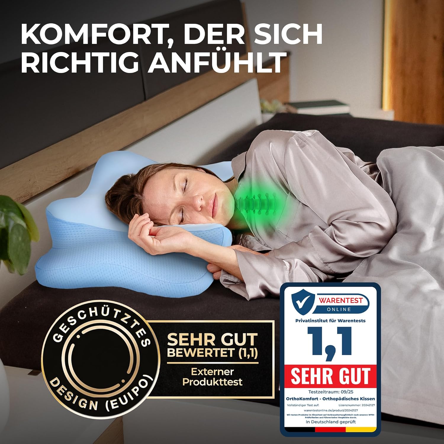 Orthopädisches Kissen – Nackenstützkissen, ergonomisches Memory-Schaum-Kissen für alle Schlaftypen, inklusive hochwertigem Bezug, kühlende Wirkung, blau – Bild 2