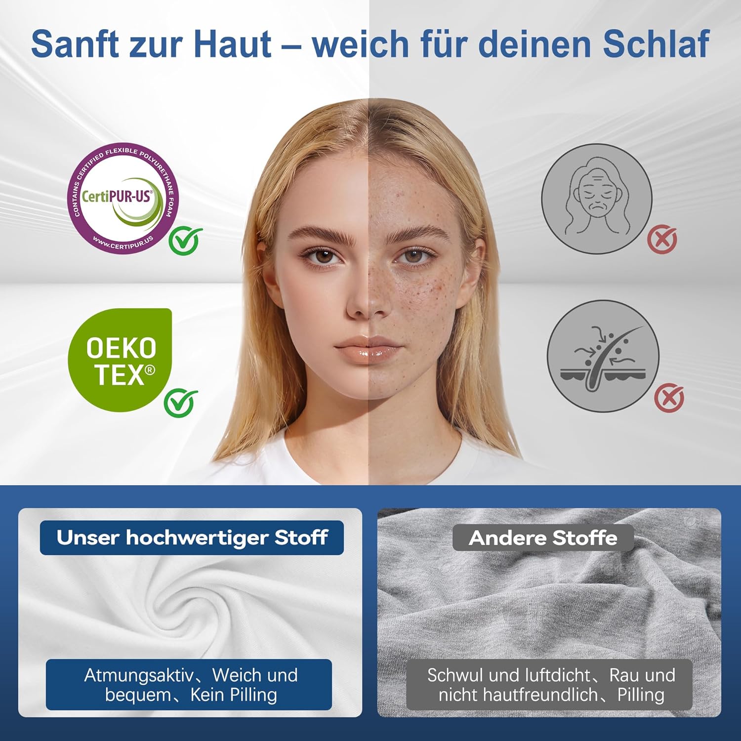 VYLEE Ergonomisches Memory-Schaum-Kissen zur Linderung von Nackenschmerzen, kühlende Unterstützung für Seiten und Rücken, Bettkissen mit atmungsaktivem Bezug, Nackenstütze (grau) – Bild 8