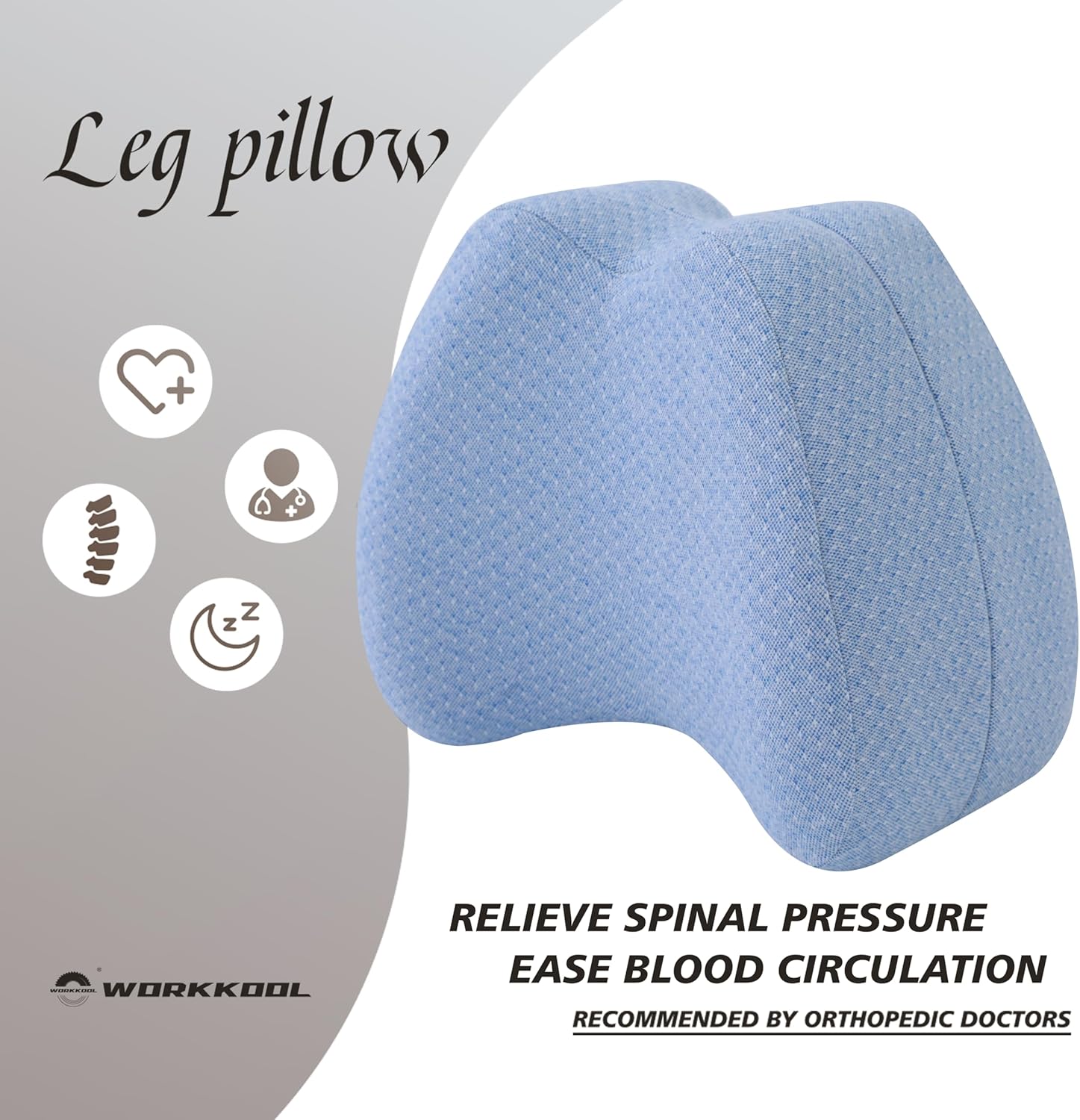 WORKKOOL Ergonomisches Kniekissen gegen Schmerzen – Orthopädisches Beinkissen für Beine, Hüfte & Rücken – abnehmbarer, waschbarer Bezug (blau) – Bild 2