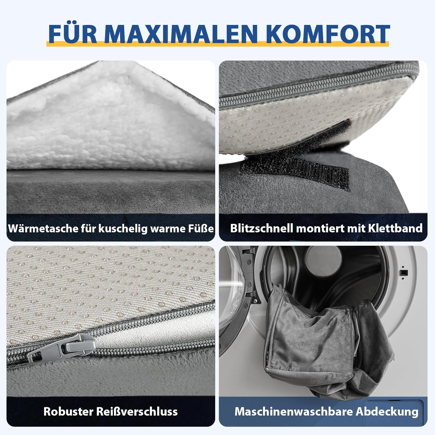 Fußstütze für unter dem Schreibtisch im Büro, höhenverstellbarer Fußhocker für Bürostuhl & Gaming-Stuhl, ergonomisches Fußkissen, Schreibtisch-Fußhocker mit waschbarem Bezug für Zuhause (grau) – Bild 6