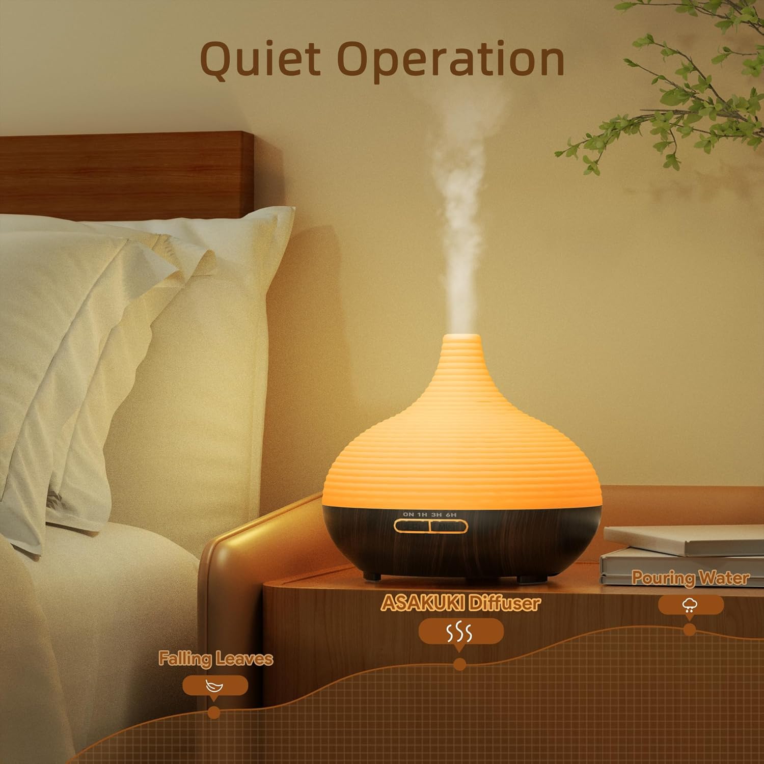 ASAKUKI Aroma-Diffusor 300 ml für Duftöle, Premium-Ultraschall-Luftbefeuchter, Aromatherapie-Öle-Diffusor mit 7 farbigen LED-Lichtern, BPA-frei, Schlafzimmer, Büro, Spa, Geschenk – Bild 2