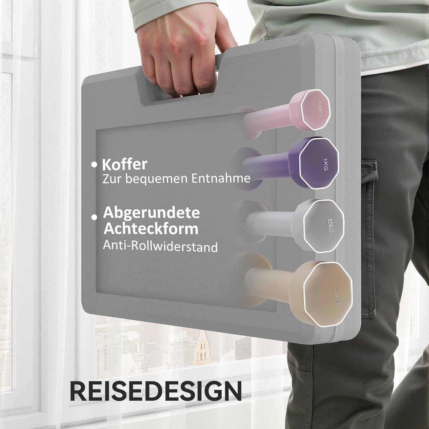 HOMCOM Hantelset 4 Paar 0,5kg-10kg Hanteln mit Koffer, Hantel-Set aus Gusseisen, Hexagon Hanteln Set, Kurzhanteln für Männer Frauen, Hanteln für Fitnessstudio, Krafttraining – Bild 5