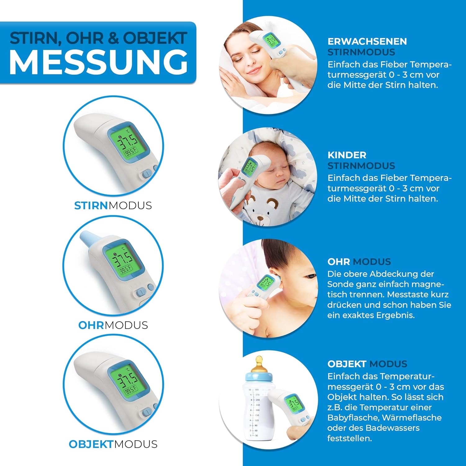 GRUNDIG Fieberthermometer Testsieger – Keine Folgekosten – Thermometer für Babys, Kinder, Erwachsene – Hochpräzises kontaktloses und digitales Fieber an Ohr, Stirn und Gegenständen (ohne Batterien) – Bild 6