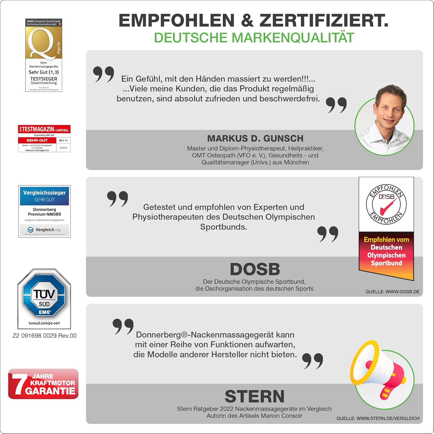 DONNERBERG Das Original Nackenmassagegerät mit Wärme, 7 Jahre Power-Motor-Garantie, Shiatsu-Massagegerät für Nacken-Schulter-Massage, Vibration, TÜV-geprüft – Bild 6