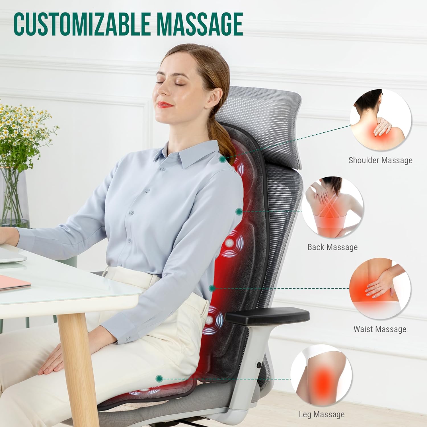 Snailax Massagesitzkissen, Massagekissen mit Wärme und Vibration für Rücken und Nacken, Rückenmassagegerät zur Entspannung zu Hause und im Büro, Geschenke für Männer und Frauen – Bild 3
