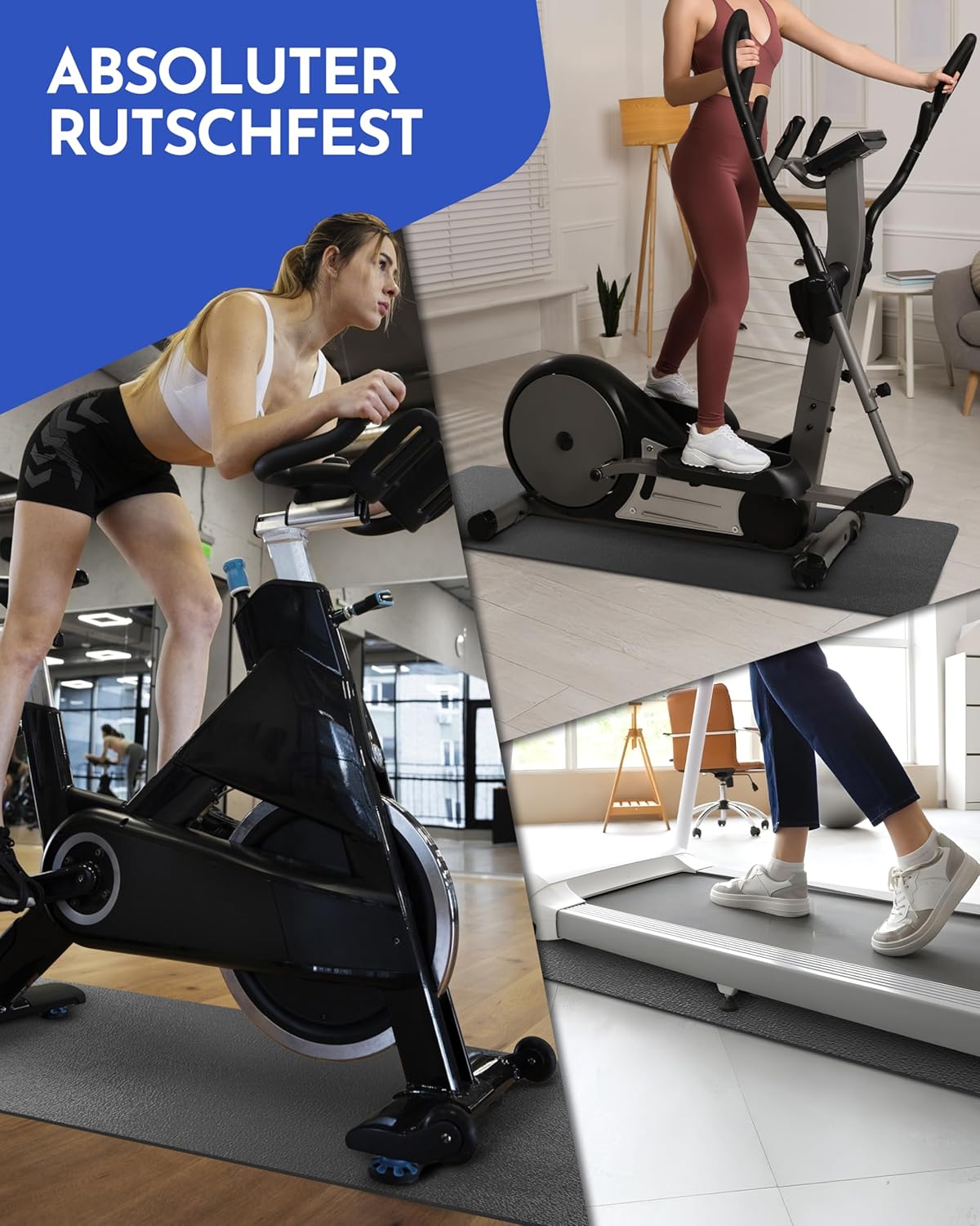 NEOLYMP Bodenschutzmatte Fitnessgeräte (120 x 60 cm) – Laufbandmatte 8 mm Stärke – langlebig, rutschfest & stoßdämpfend – Fitness-Unterlegmatte für Crosstrainer – Gymnastikmatte, Fitnessmatte – Bild 8