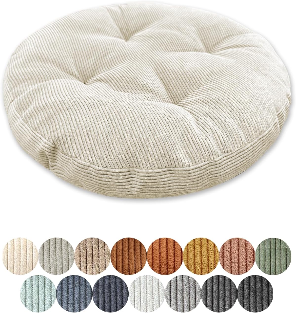 Sitzkissen rund, 40 cm, Dicke 6 cm, 1 Stück, Bodenkissen, rundes Sitzkissen, Stuhlkissen, Sitzkissen, Stuhlkissen, Kissen für Wohnzimmer, Büro, Konferenzraum, Cordstoff (weiß)