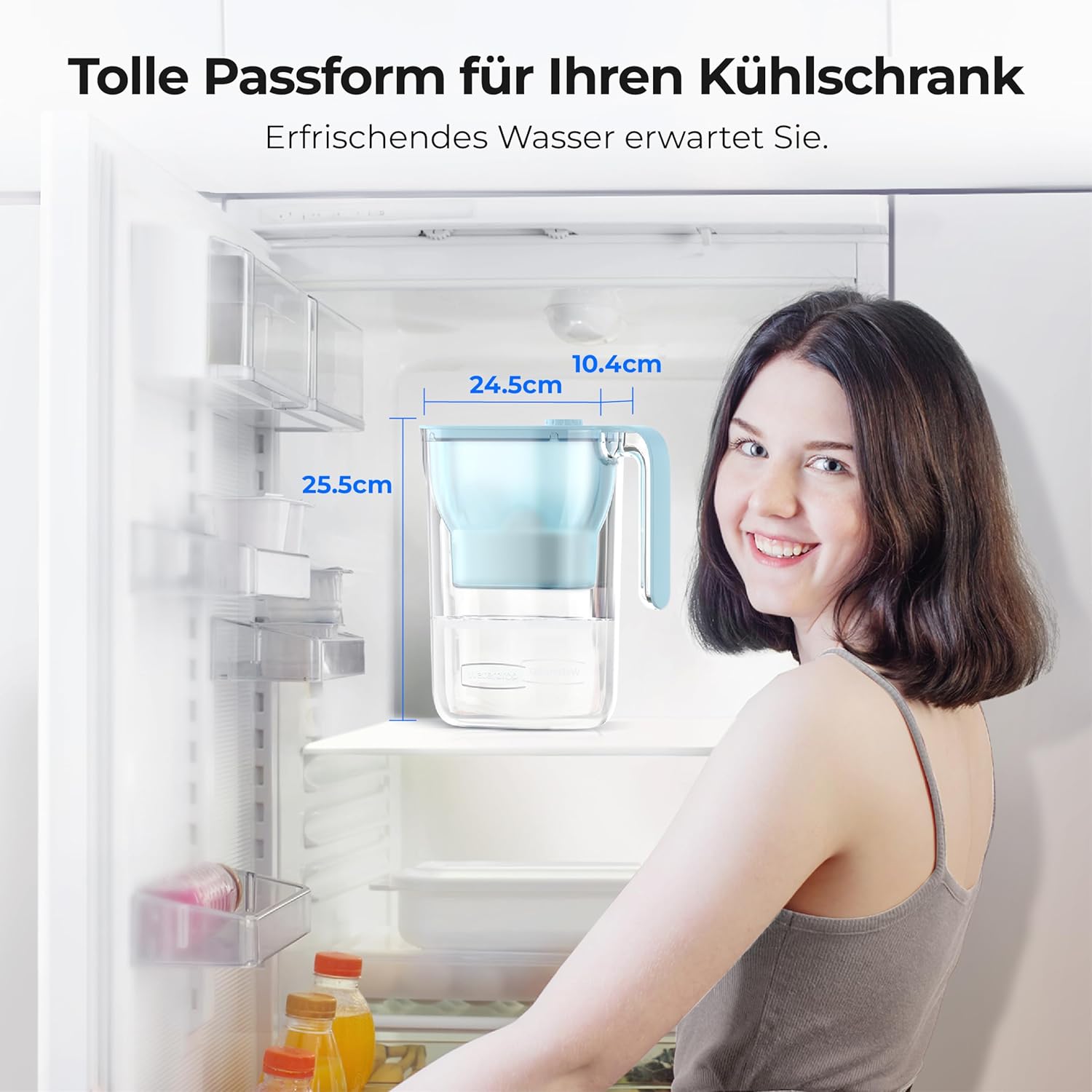 Waterdrop Wasserfilterkanne, Kühlschrank-Wasserfilterkanne mit 3-Monats-Filter, 2,5 l, reduziert Fluorid, Chlor und mehr, NSF-zertifiziert, BPA-frei, blau (Ersatzfilter: WD-PF-01A Plus) – Bild 6