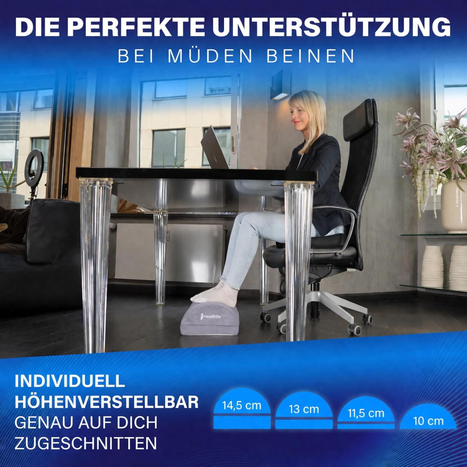 Healthfix Fußstütze Schreibtisch ergonomisch höhenverstellbar, warme Füße dank Fußtasche, Fußablage für Büro und Homeoffice (Grau) – Bild 6
