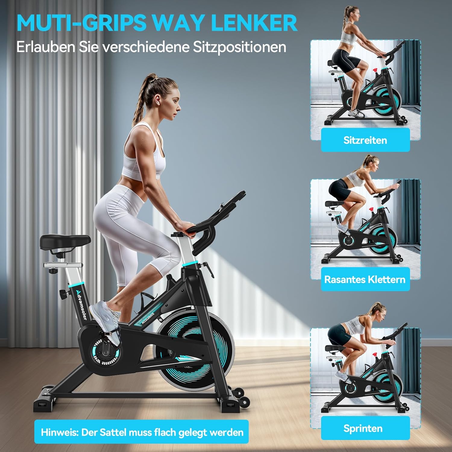 Heimtrainer mit App, Advamsoler Leises Ergometer Heimtrainer Fahrrad mit LCD-Monitor & Tablet-Halterung, Indoor Cycling Spinning Bike für Cardio-Training zu Hause, bis 160 kg – Bild 7