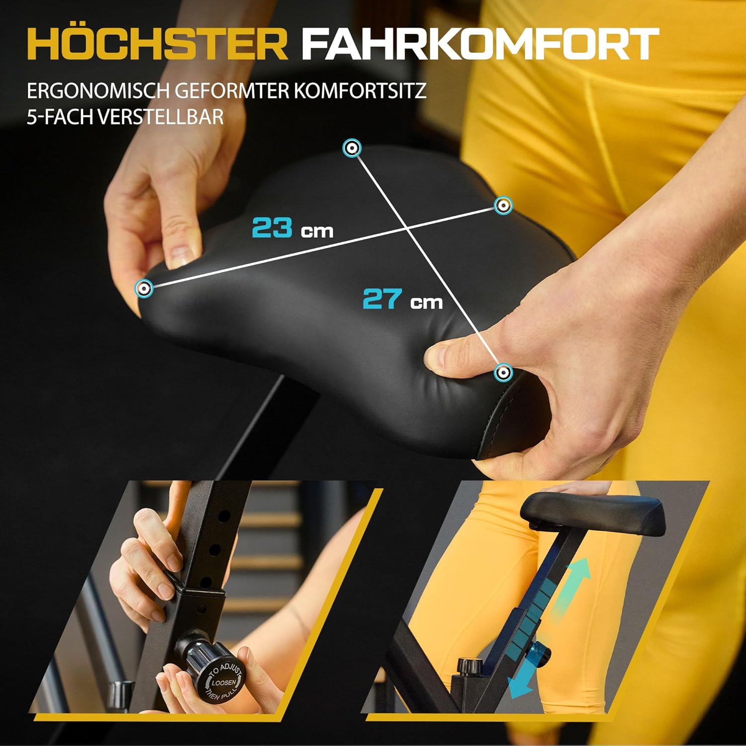 TREX SPORT Flix TX-320XB klappbarer Heimtrainer mit manuellem Reibungswiderstand, LCD-Display und Pulssensoren, 5-fach höhenverstellbarer Sitz, maximale Belastung 100 kg, schwarz – Bild 5
