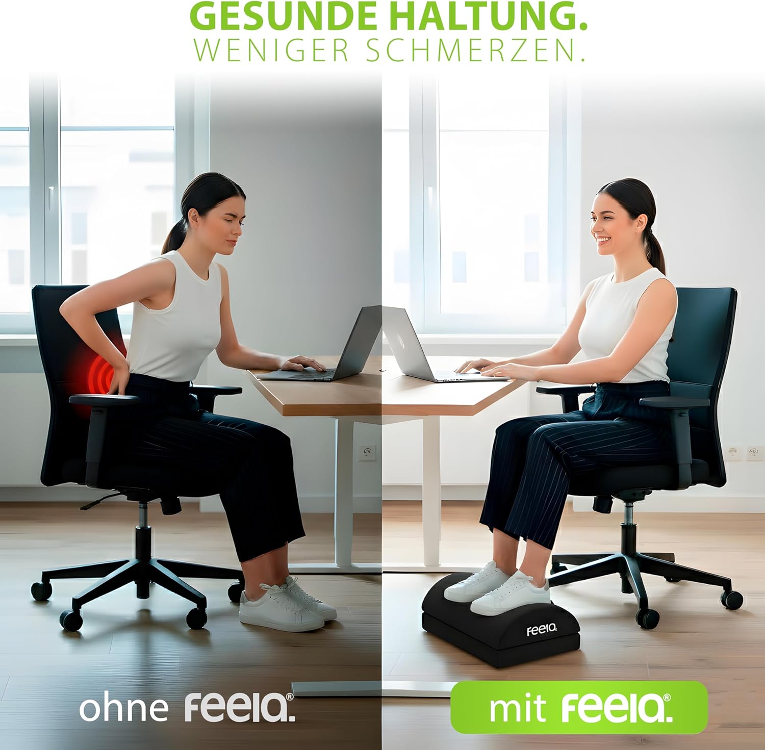 Feela. Fußstützen-Schreibtisch (höhenverstellbar) – ergonomischer Fußhocker mit Premium-Schaumkern, rutschfest – Zubehör für Schreibtisch, Heimbüro und Gaming – Fußwärmer-Tritthocker (schwarz) – Bild 2