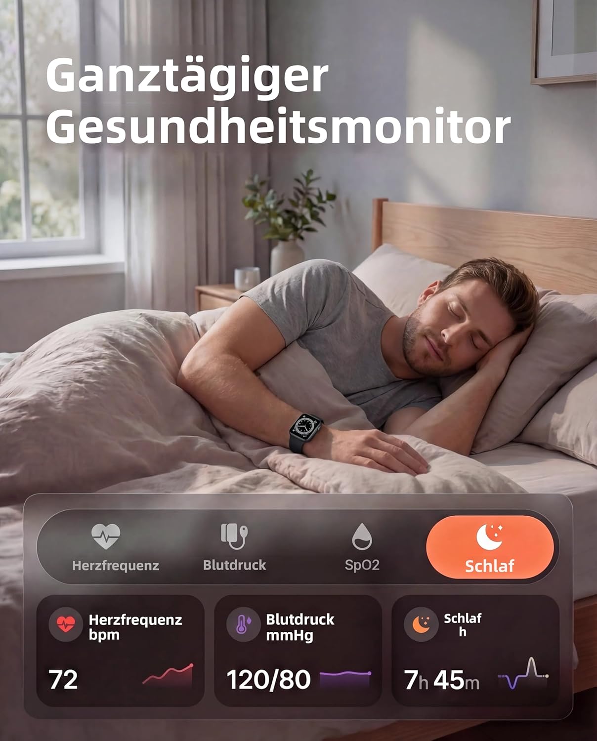 Smartwatch Damen Herren, 1,83 Zoll HD Fitnessuhr & Fitness-Tracker mit Schrittzähler, Blutdruckmessgerät, Herzfrequenzmesser, Telefonfunktion, Schlaf-Tracker, 120+ Sportmodi, IP68 wasserdichter Sport – Bild 2
