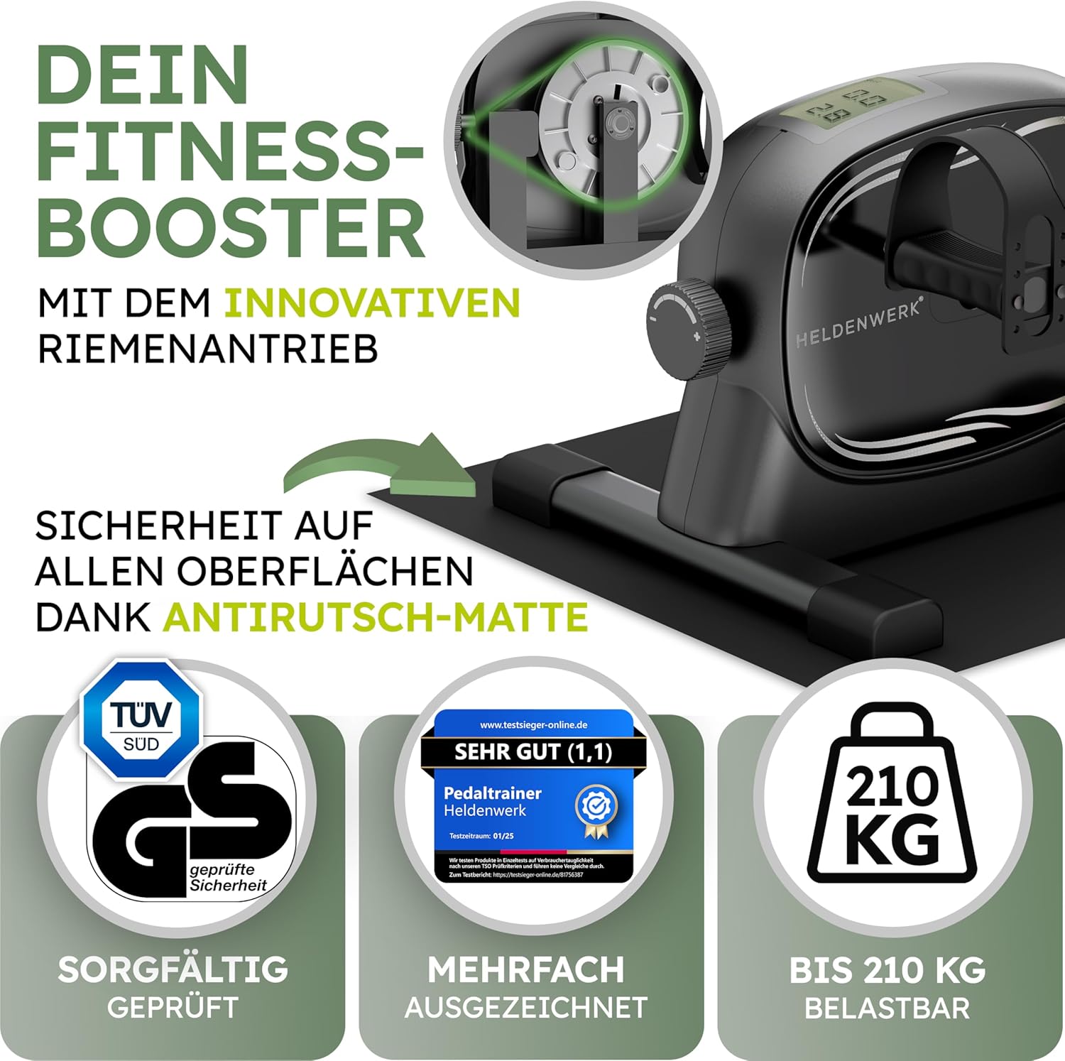 HELDENWERK Pedaltrainer-Set – TÜV/GS geprüft 2025 inkl. Befestigungsgurt & Antirutschmatte – Arm- und Beintrainer für zu Hause – Senioren Pedaltrainer, Heimtrainer – Bild 2