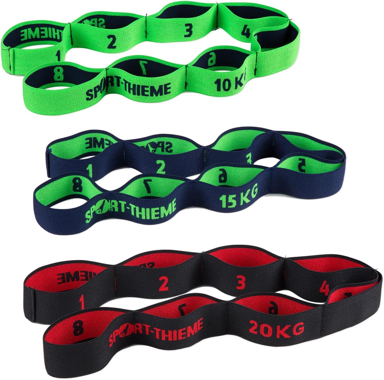 Sport-Thieme Fitnessband für Arme und Beine, elastisches Textilband, Gymnastikband, Widerstandsband mit Schlaufen, 3 Zugstärken und Farben: L: 96 cm Latex-Polyesterfäden Markenqualität