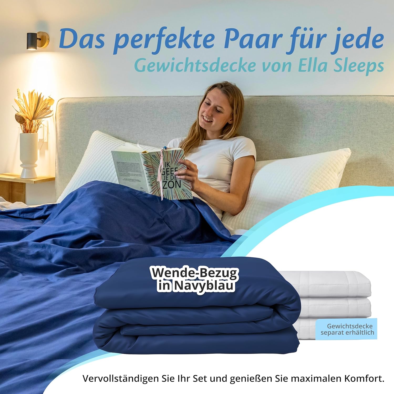 Ella Bettbezug 135 x 200 cm für Gewichtsdecke – aus 100 % Baumwolle – geeignet für Gewichtsdecken mit 7 kg und 9 kg – Marineblau – Bild 4