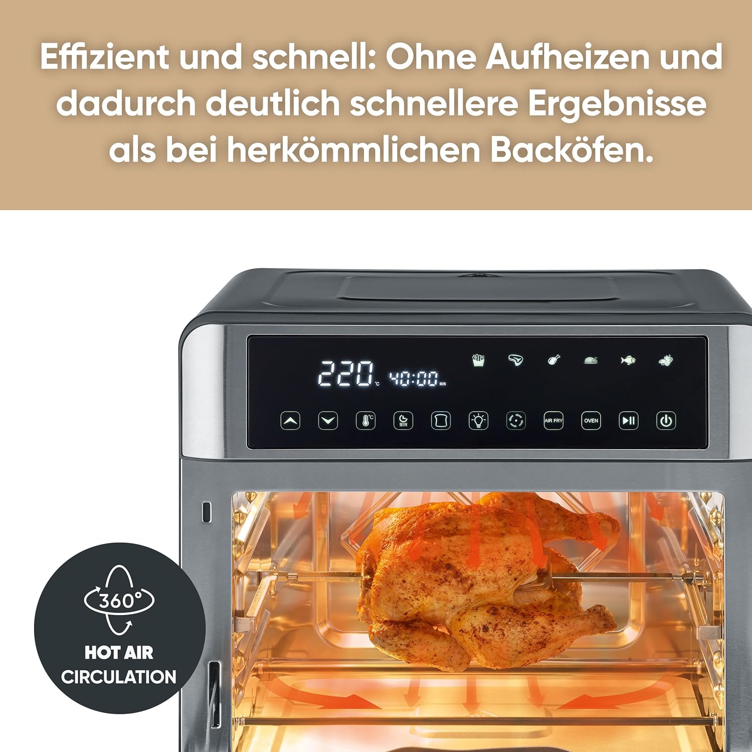 Severin 2-in-1 Toaster & Heißluftfritteuse, Heißluftfritteuse, 25 l, 12 Automatikprogramme, 2200 W, mit LED-Anzeige, Timer, inkl. Backblech, Grillrost, Frittierkorb, 40–220 °C, Schwarz/Silber, TO 9579 – Bild 5