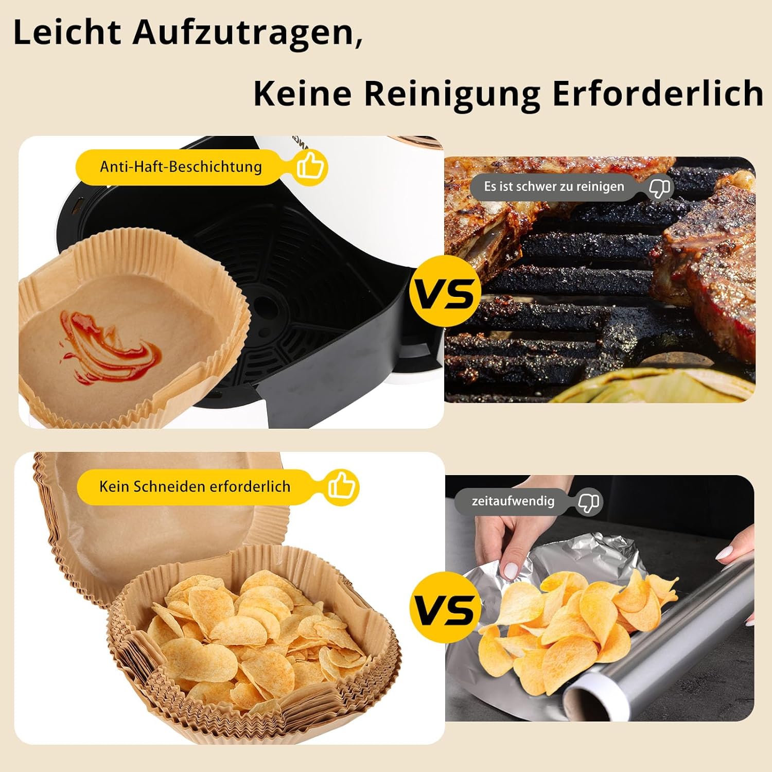 150 Stück Backpapier für Heißluftfritteuse XL XXL, 4,3 l – 7,9 l, Airfryer, Einwegpapier, 20–24 cm, Pergamentpapier-Einlage, Zubehör, kompatibel mit Philips Russell Hobbs Ninja Cosori Airfryer – Bild 3