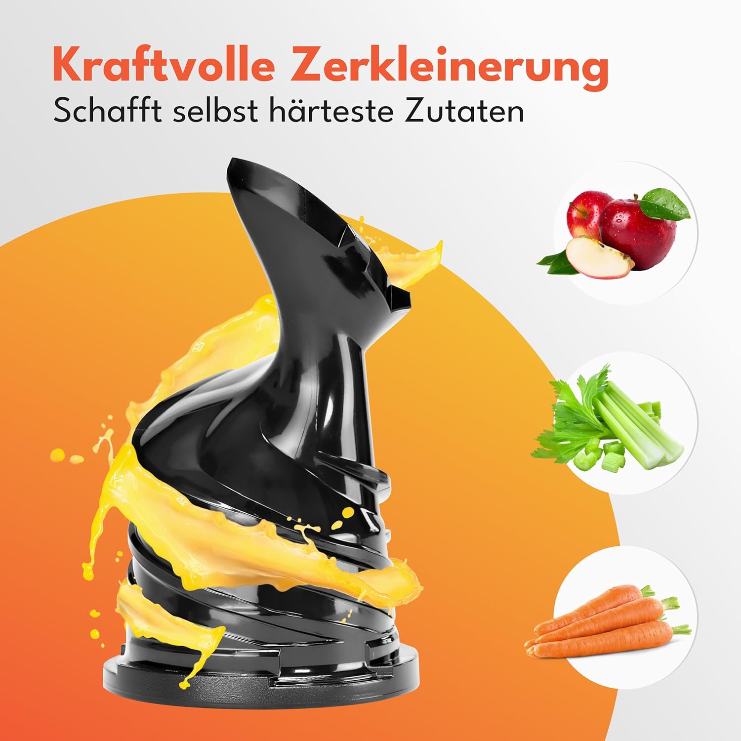 LEBENLANG Slow Juicer – inklusive Rezeptbuch & großer 135-mm-Öffnung I perfekt für Obst, ganze Früchte und Gemüse, 100 % BPA-frei I beste Entsafter-Maschine, Entsafter (grau) – Bild 5