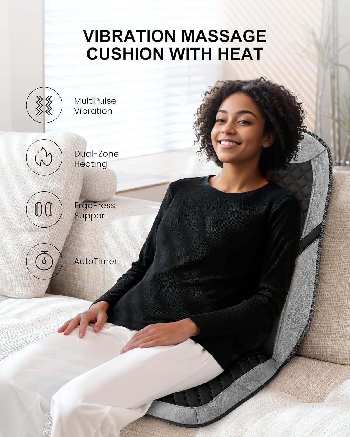 COMFIER Massagematte mit Wärme und innovativer verstellbarer Lendenwirbelstütze, Vibrationsmassage-Sitzpolster, Rückenmassagegerät zur Linderung von Rückenermüdung, Geschenke für Frauen – Bild 2