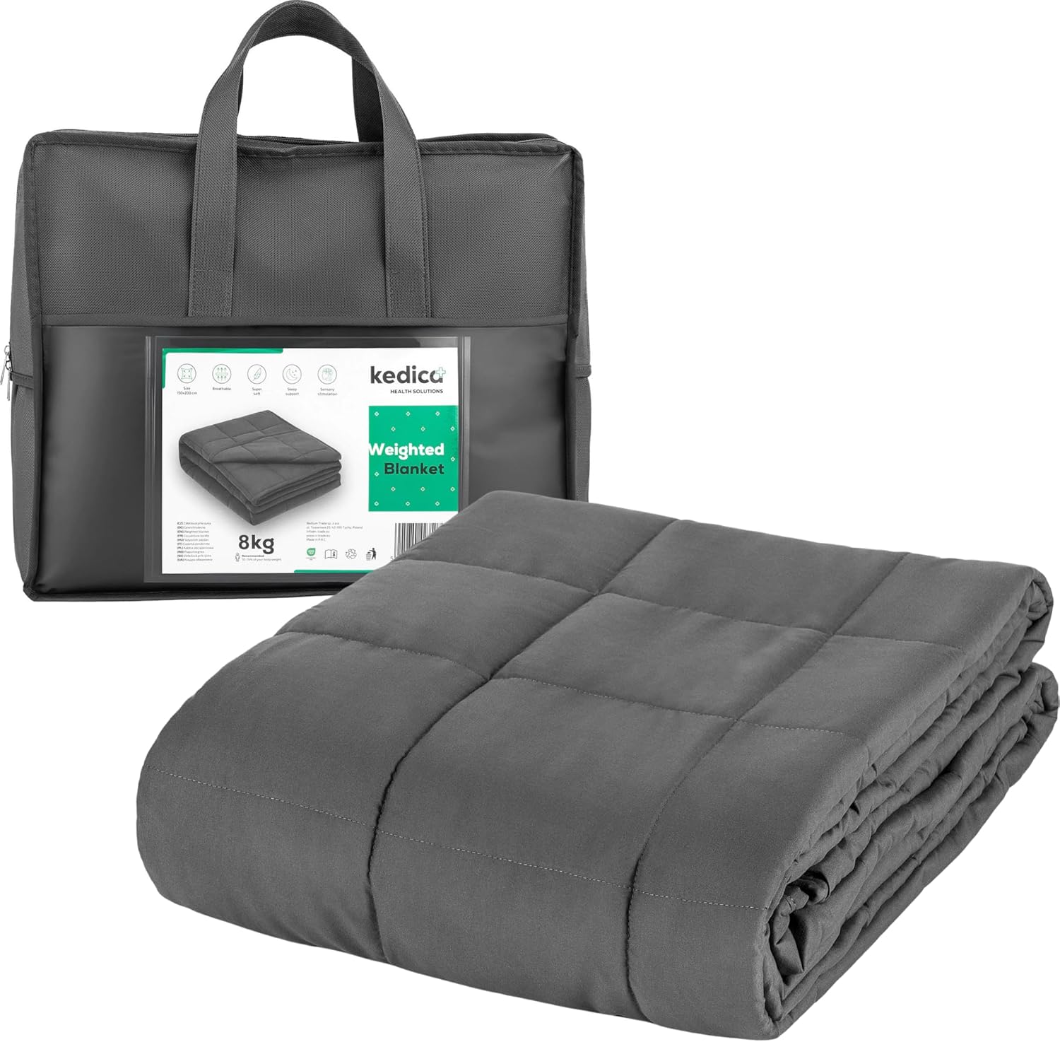 Gewichtsdecke 9 kg, Mikrofaser-Therapiedecke, 150 x 200 cm, 7-Lagen-System mit Glasperlen, Öko-Tex-zertifiziert, für besseren Schlaf und Stressabbau, Grau