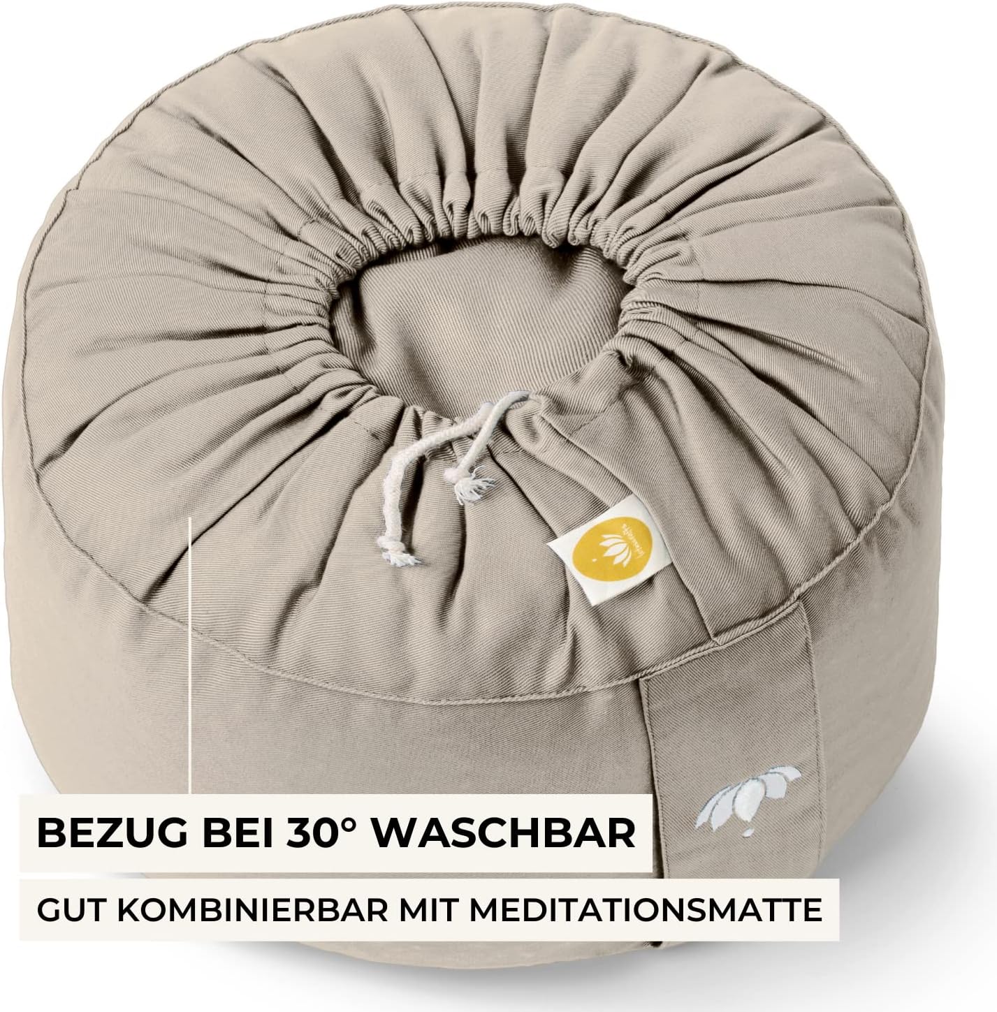 Lotuscrafts Meditationskissen extra hoch mit 20 cm Sitzhöhe, Yogakissen mit Dinkelfüllung, rundes Yogakissen, rundes Bodenkissen, Meditationskissen, waschbarer Bezug, GOTS zertifiziert – Bild 4