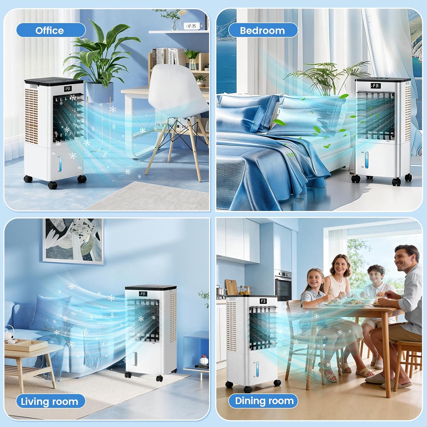 Klimaanlage Mobile, Klimagerät Tragbarer Luftkühler Luftbefeuchter Verdunstungslüfter mit 8L Wassertank, 12H Timer, 4 Modus, 60W Energiesparende Wasserkühlung Klimaanlage für Zuhause Büro (Groß) – Bild 9
