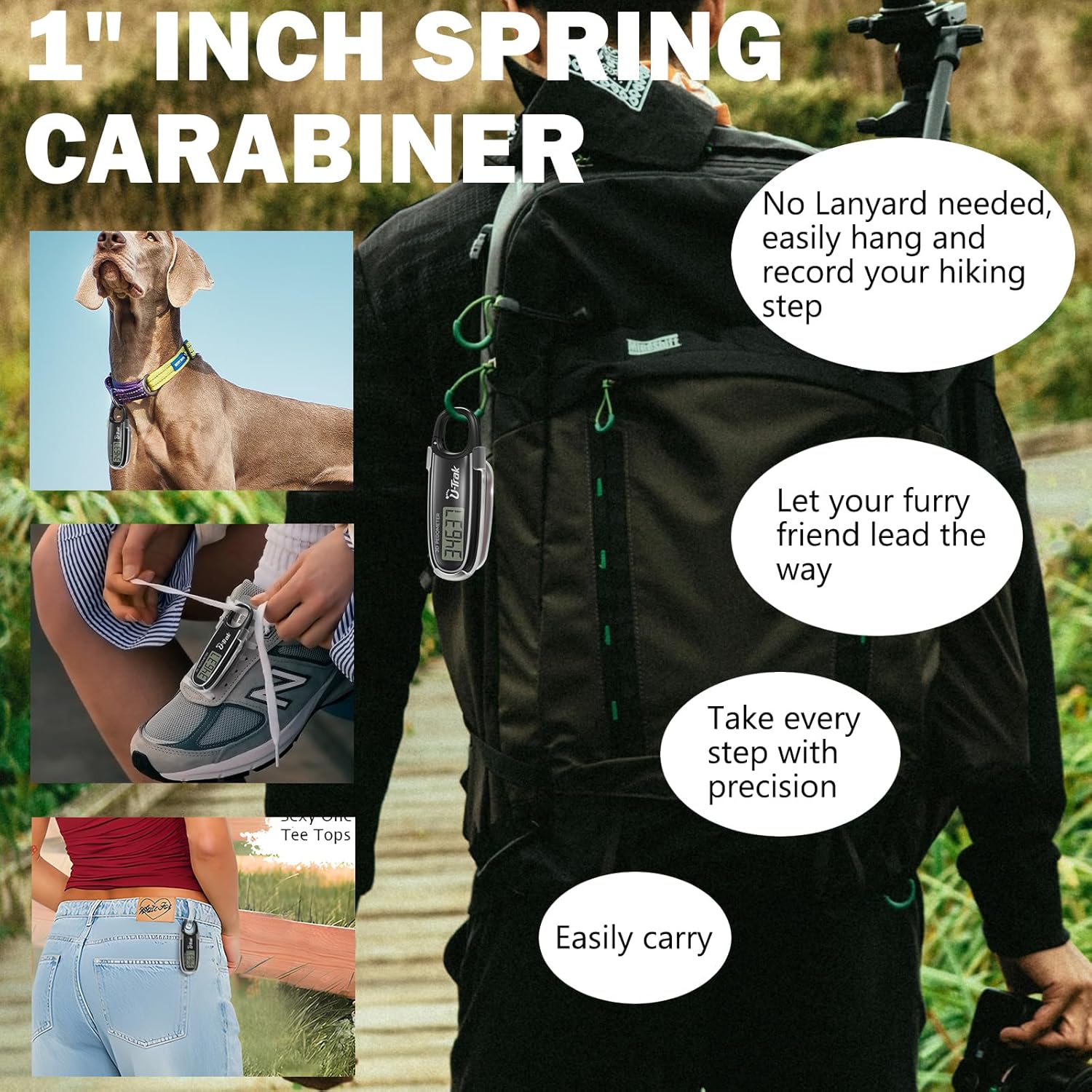 3D-Schrittzähler zum Gehen mit abnehmbarem Clip und Karabiner, einfacher Schrittzähler zum Gehen, präziser Clip-on-Schritt-Tracker für Männer, Frauen, Kinder – Bild 5
