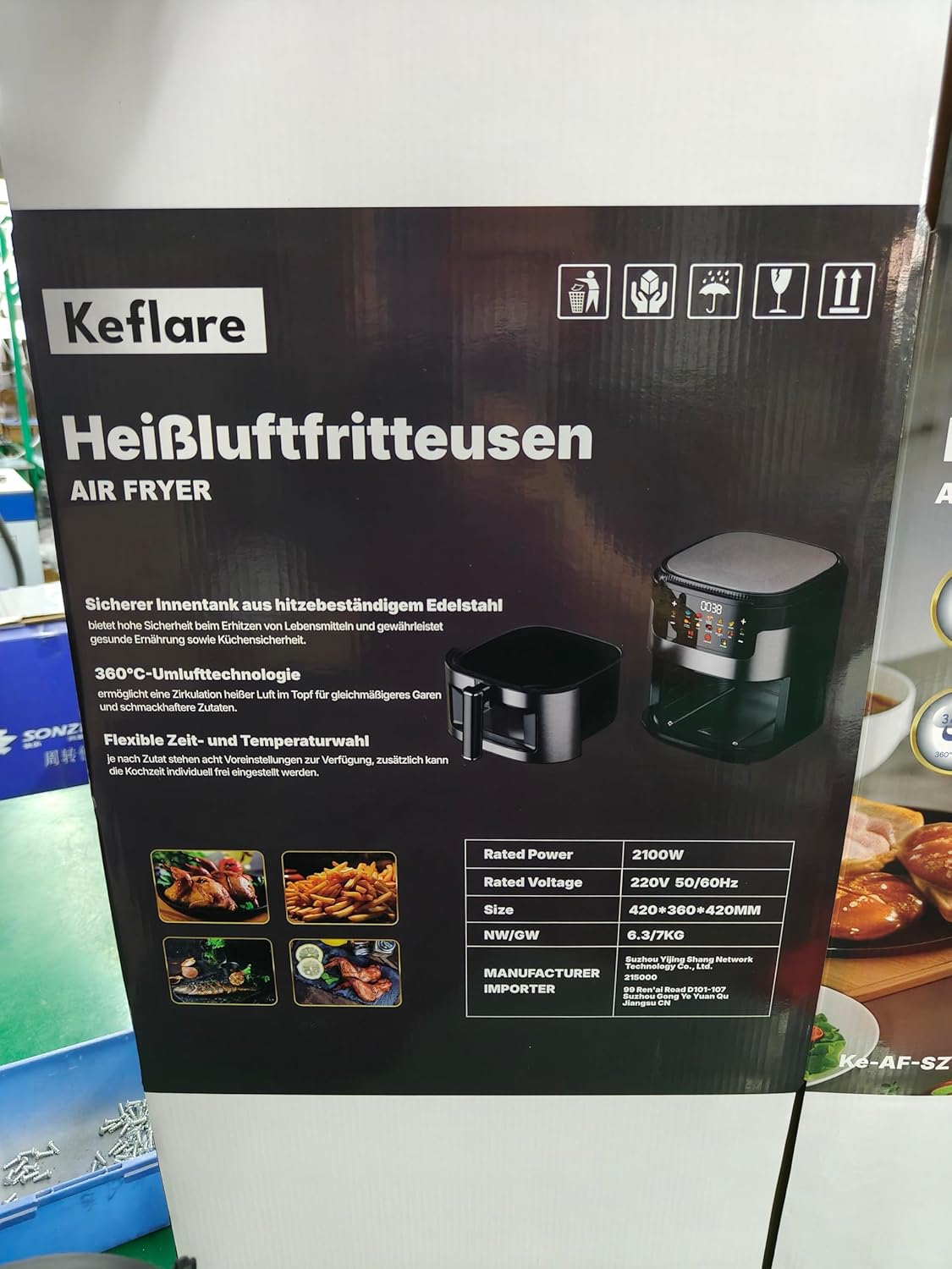 Air Fryer Oven Heißluftfritteuse 10L groß, Airfryer 2100W für Familie, mit Touchscreen & 10 Automatikprogrammen, max 200°C, Edelstahlgehäuse – Bild 3