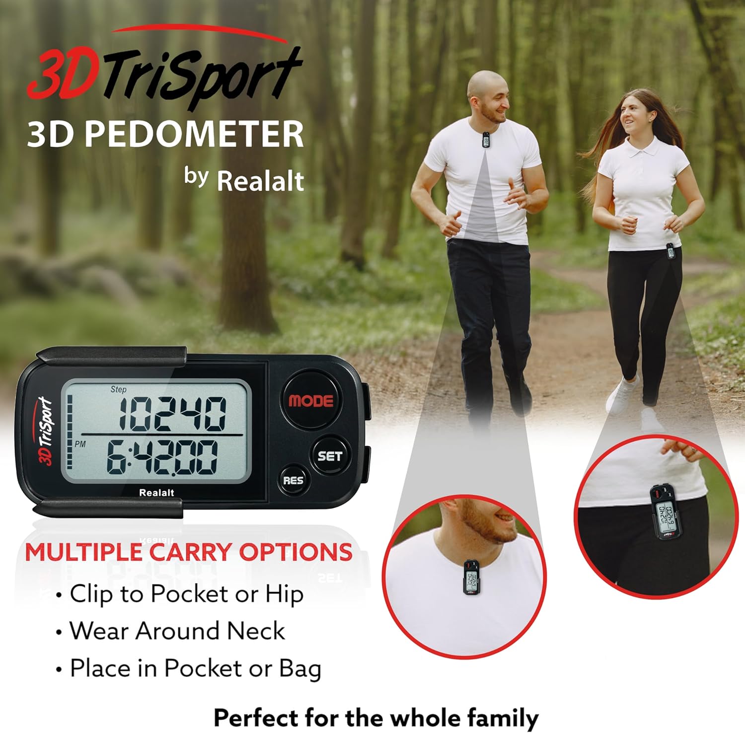 Realalt 3DTriSport 3D-Schrittzähler. Präziser Schrittzähler mit Clip und Riemen – Bild 5