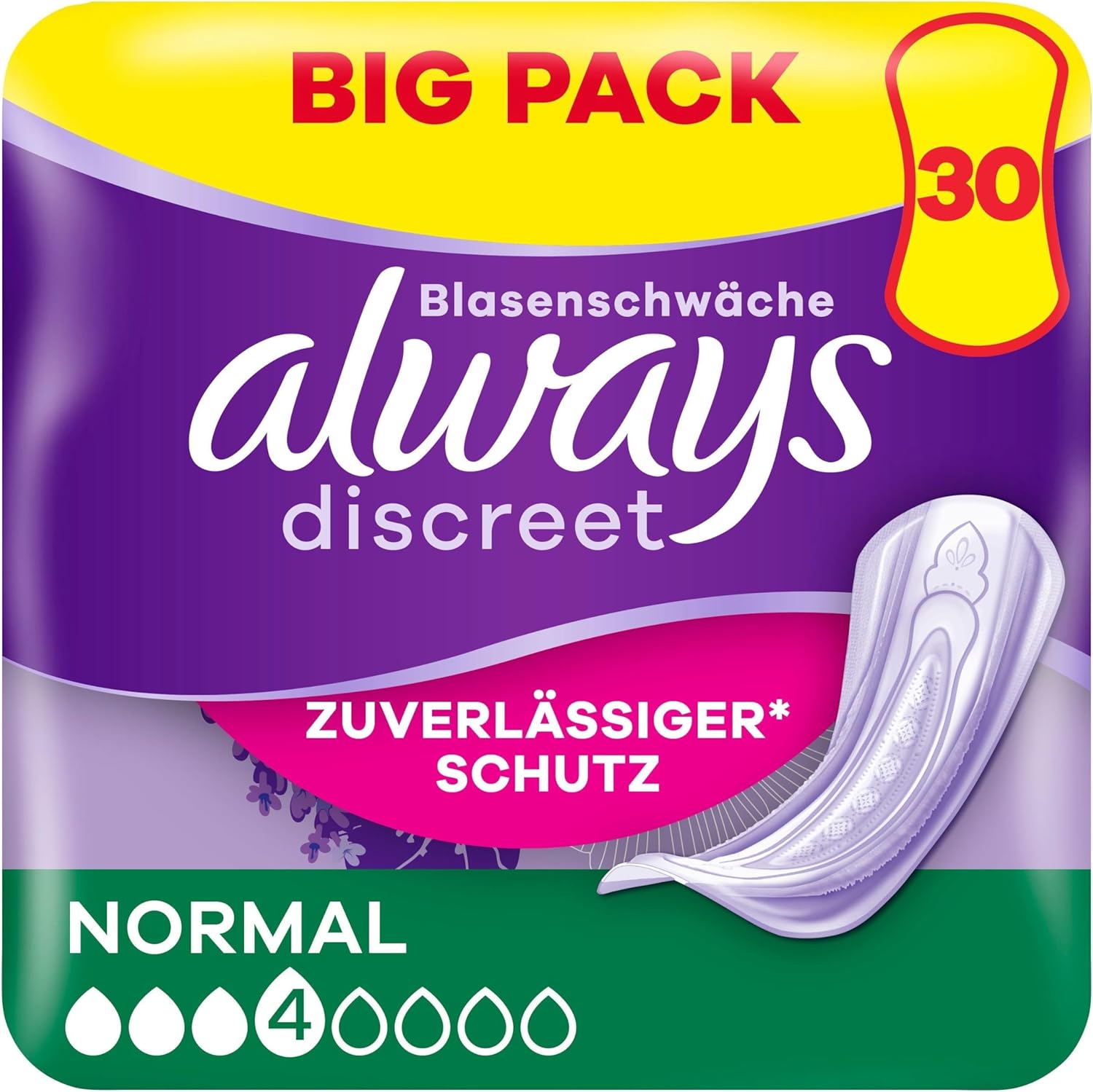 Always Discreet Inkontinenzeinlagen für Damen, Normal, 30 Stück, Rundumschutz, Unglaubliche Diskretion