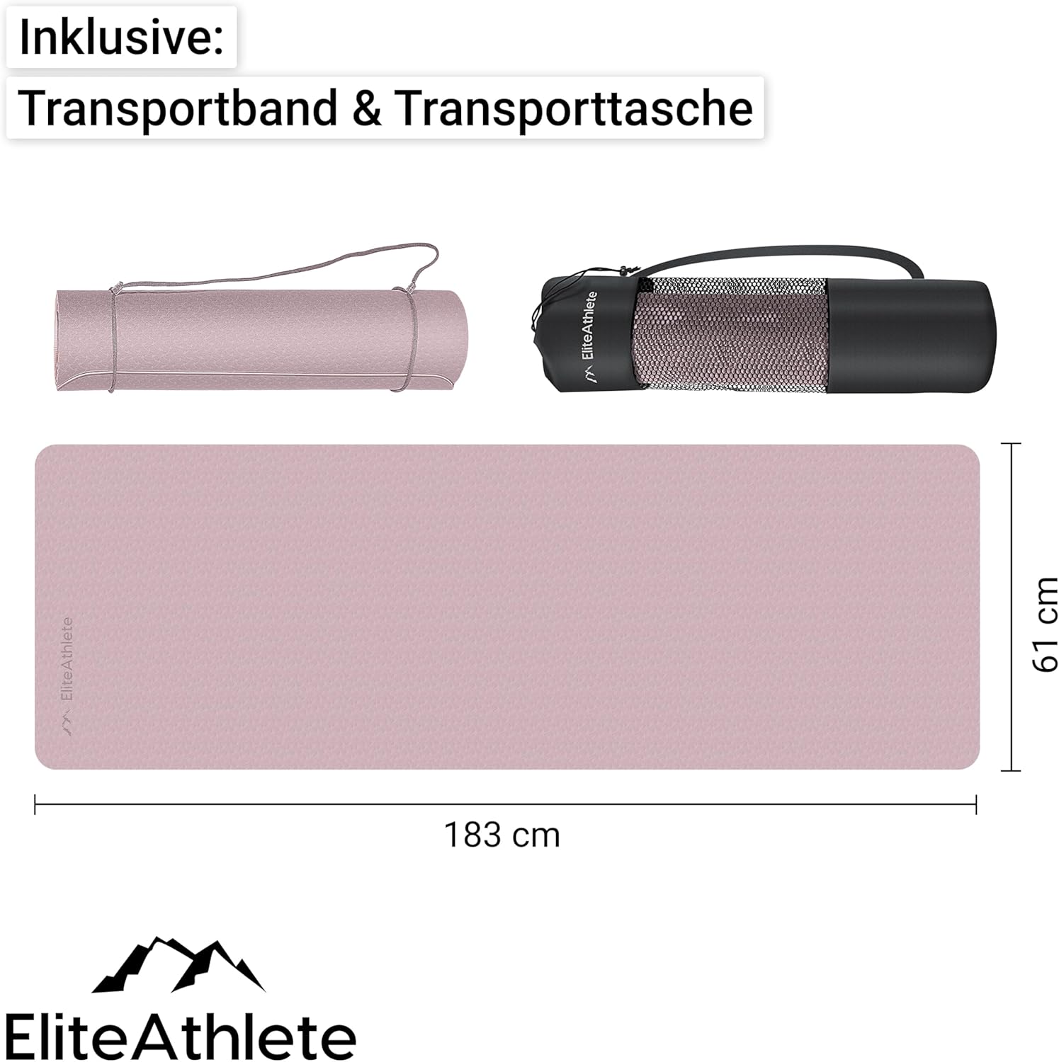 EliteAthlete Yogamatte – Sportmatte – Fitnessmatte – Gymnastikmatte gepolstert & rutschfest für Fitness, Pilates – Yogamatte – 183 cm x 61 cm x 0,6 cm – Trainingsmatte inklusive Transportgurt und Tasche – Bild 4