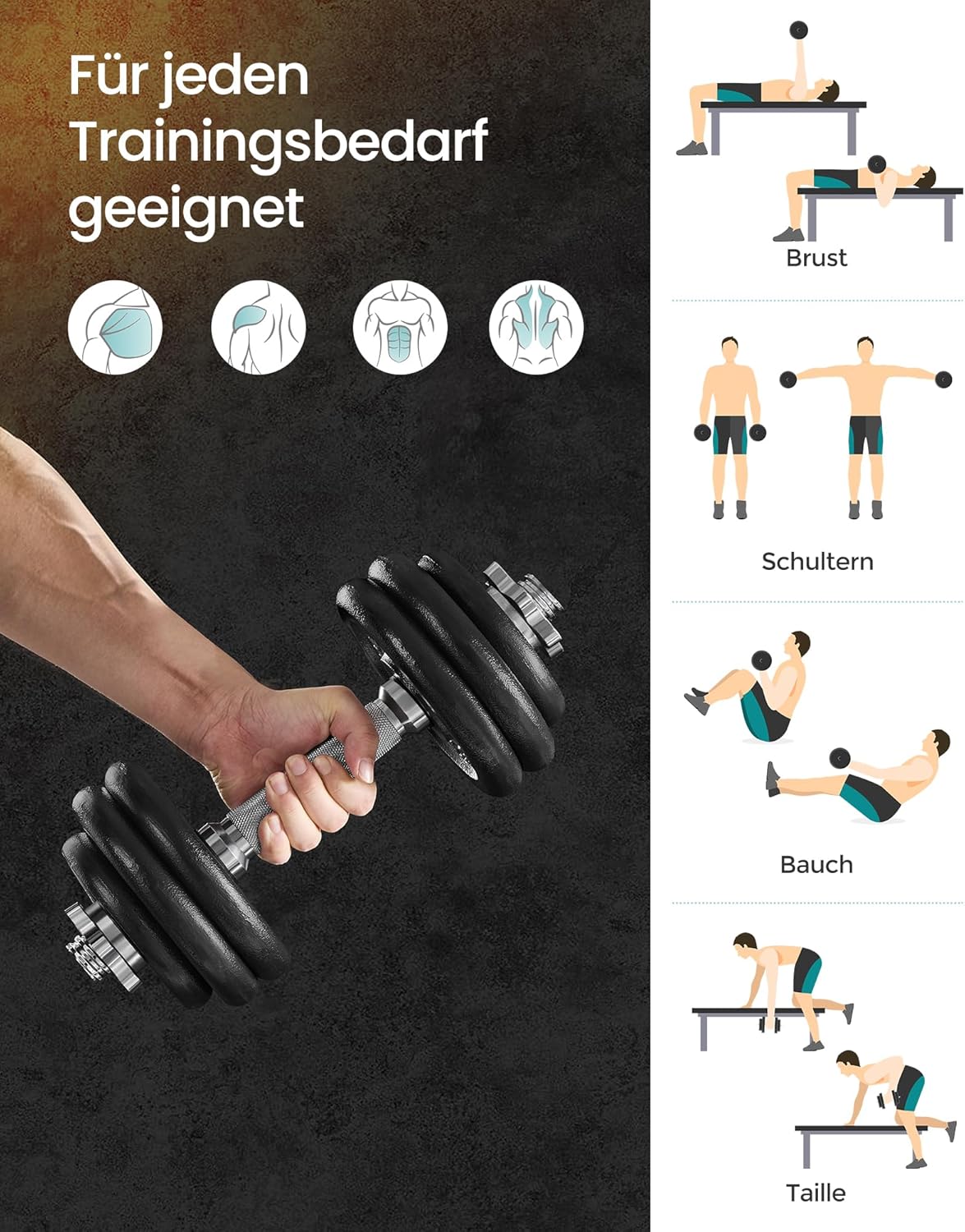 SONGMICS Hanteln, Hantel-Set, Gusseisen, verstellbare Hanteln für Männer und Frauen, Workout, Fitness, Training, Gewichtheben, für das Fitnessstudio zu Hause – Bild 3