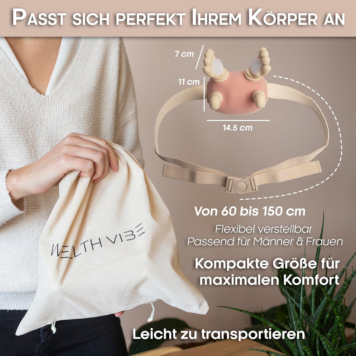 Nackenmassagegerät mit Wärme, Shiatsu-Massagegerät für Nacken, Schulter und Rücken, 4D-Tiefenmassage wie echte Hände, kabellos elektrisch, 3 Intensitätsstufen, tragbar für Zuhause, Büro, Auto – WELLTH VIBE – Bild 6