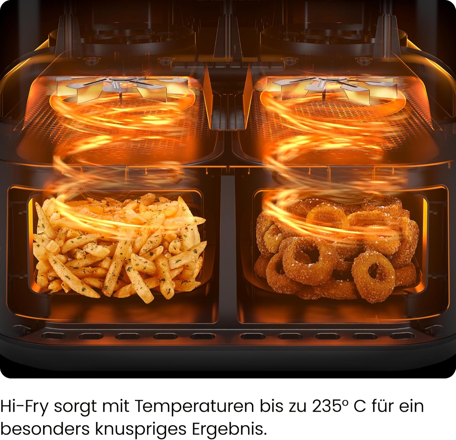 CHEFMAN 5,6-Liter-Doppelkorb-Heißluftfritteuse mit Sichtfenster, Sync-Finish, Hi-Fry, automatische Abschaltung, spülmaschinenfest, 2100 W, digital, Schwarz – Bild 4