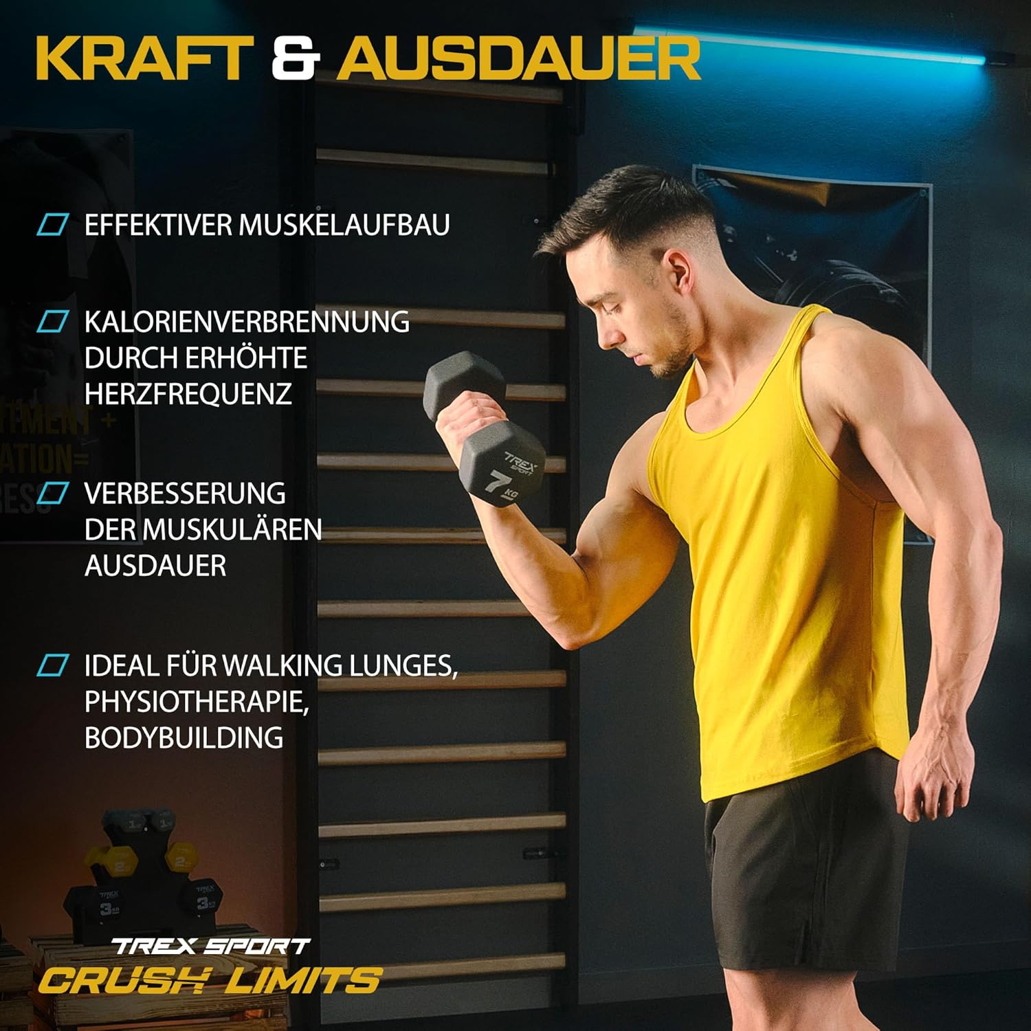 TREX SPORT Neopren-Hanteln-Set | Hanteln 2er Set 4 kg - 20 kg | Hanteln Damen- und Herren-Set – Bild 6
