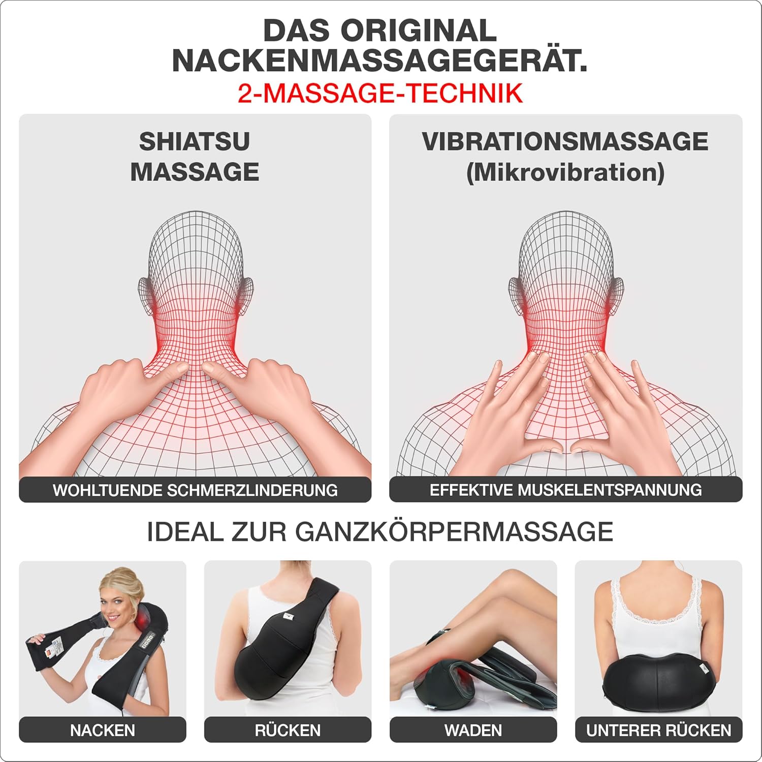 DONNERBERG Das Original Nackenmassagegerät mit Wärme, 7 Jahre Power-Motor-Garantie, Shiatsu-Massagegerät für Nacken-Schulter-Massage, Vibration, TÜV-geprüft – Bild 3