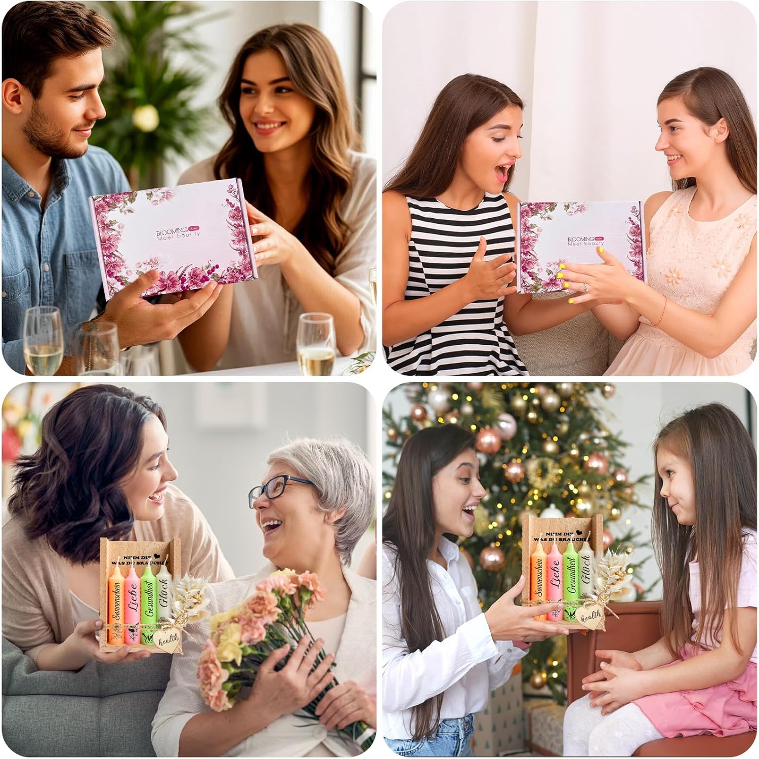 Kerzenset mit Kerzenständer, Geschenke für Frauen, Geschenke für Mama Freundin Schwester Kollegin zum Geburtstag, NIMM DIR WAS DU BRAUCHST Kerzen, Kerzen Deko Geschenkidee mit Holzbox Trockenblumen – Bild 7