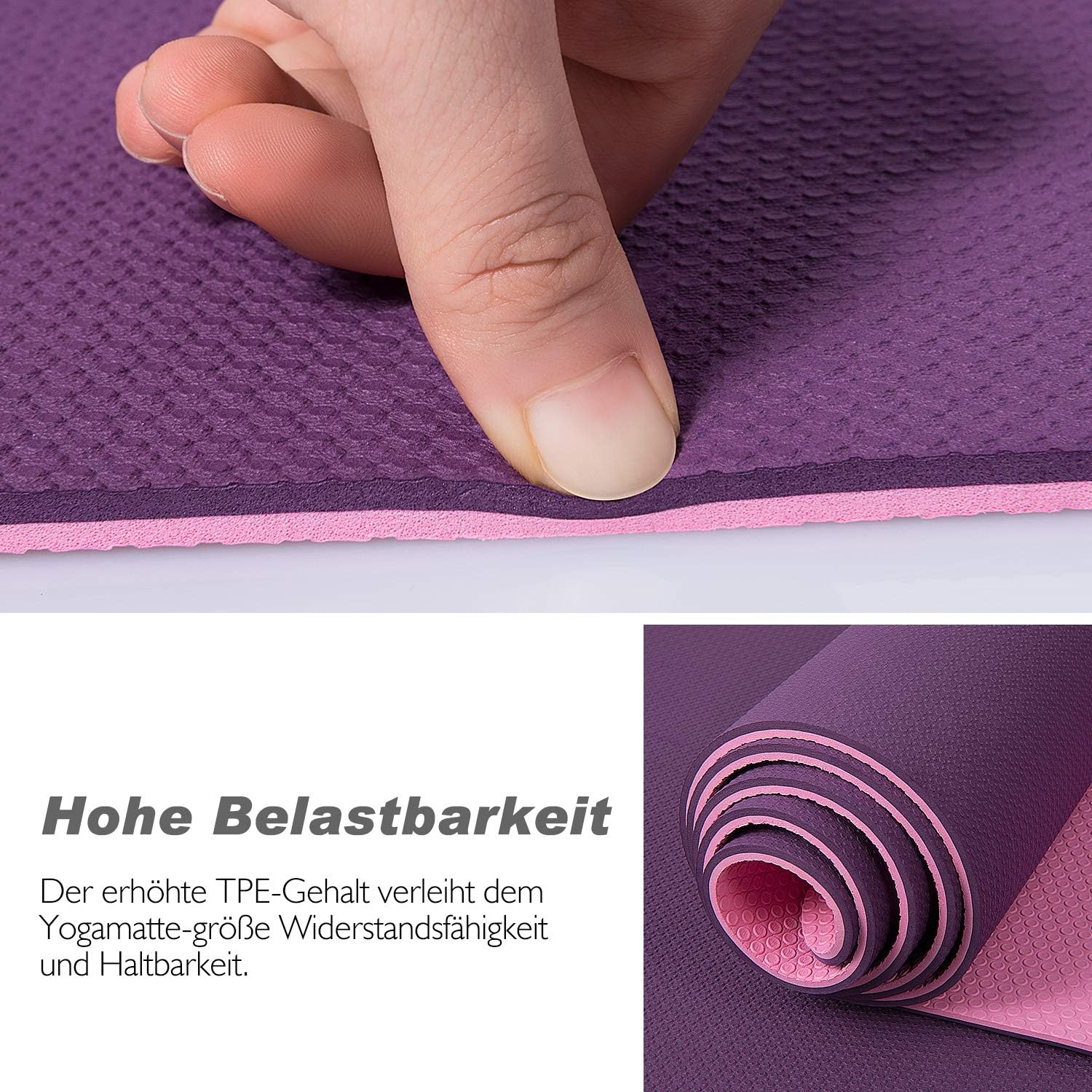TOPLUS Gymnastikmatte, Yogamatte, gepolstert & rutschfest für Fitness, Pilates und Gymnastik, mit Tragegurt – Bild 2