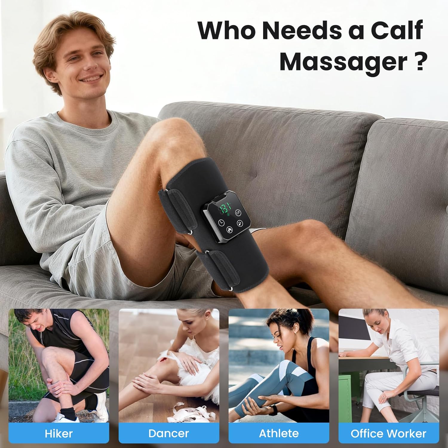 Kabelloses Wadenmassagegerät – Beinmassagegerät mit 4000-mAh-Akku, Luft-Beinmassagegerät mit 3 Modi, 4 Heizstufen und 10 Timern zur Linderung von Beinbeschwerden, Beinmassagegerät, Geschenk für Vater, Mutter, Freunde – Bild 5