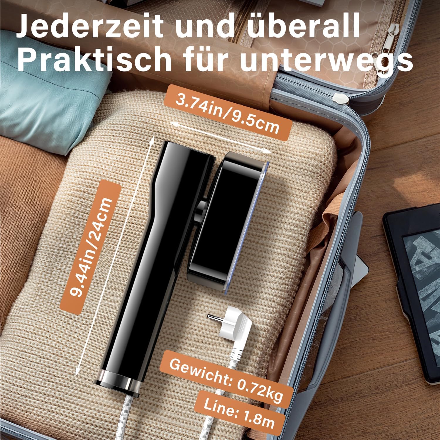 Dampfglätter, 2-in-1-Dampfgarer, 115–230 V Dual-Voltage-Dampfbürste, 1000 W Dampfgarer, tragbarer Dampfgarer mit 100 ml Wassertank, konstante Dampfleistung 18 g/min, Schwarz – Bild 6