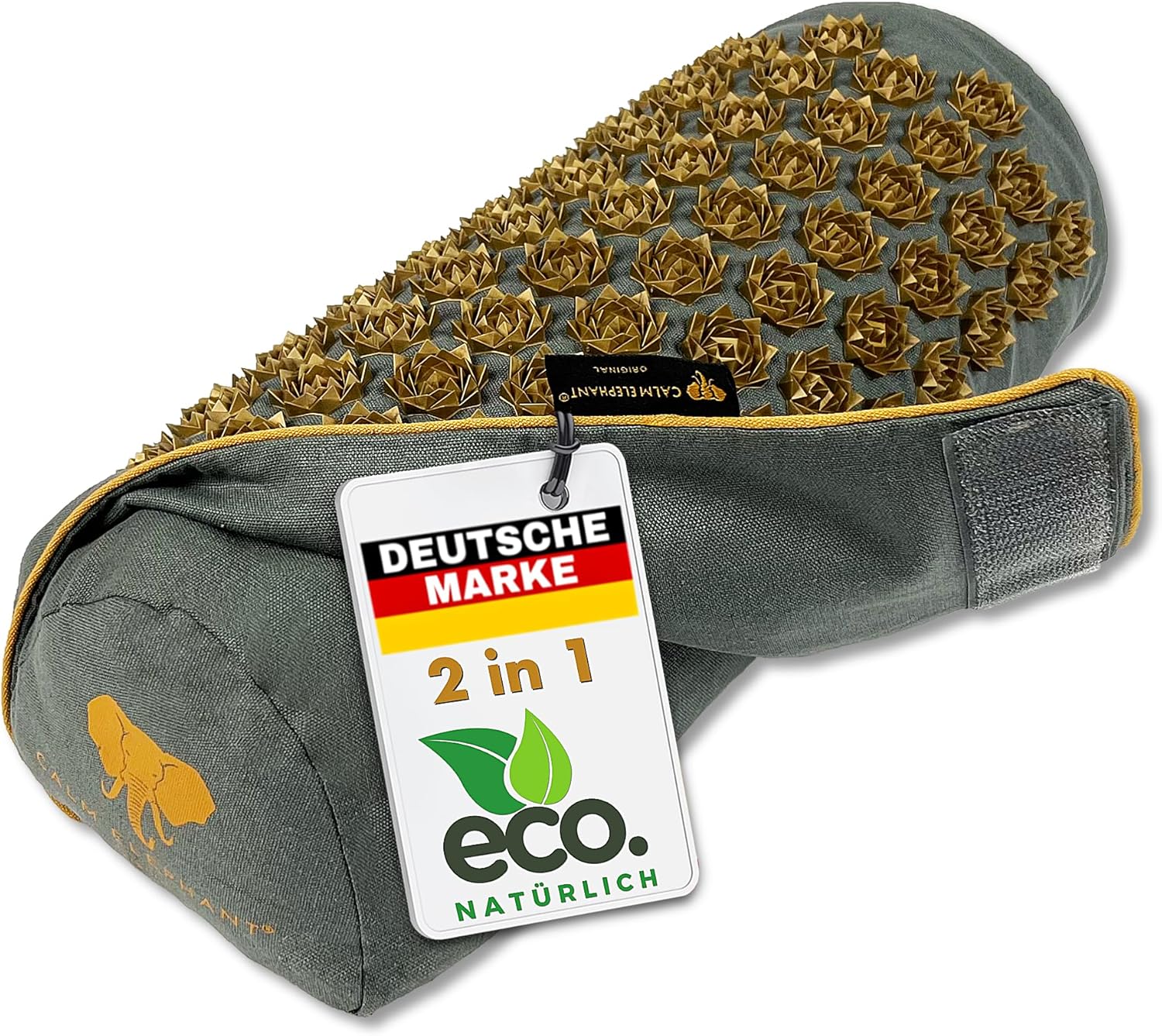 CALM ELEPHANT ORIGINAL 2-in-1 Akupressurkissen mit Wärmefunktion, Nackenrolle, Nackenkissen, Kniekissen, Lagerungsrolle, Fußstütze Schreibtisch, ideale Ergänzung zur Akupressurmatte mit Kissen, grau