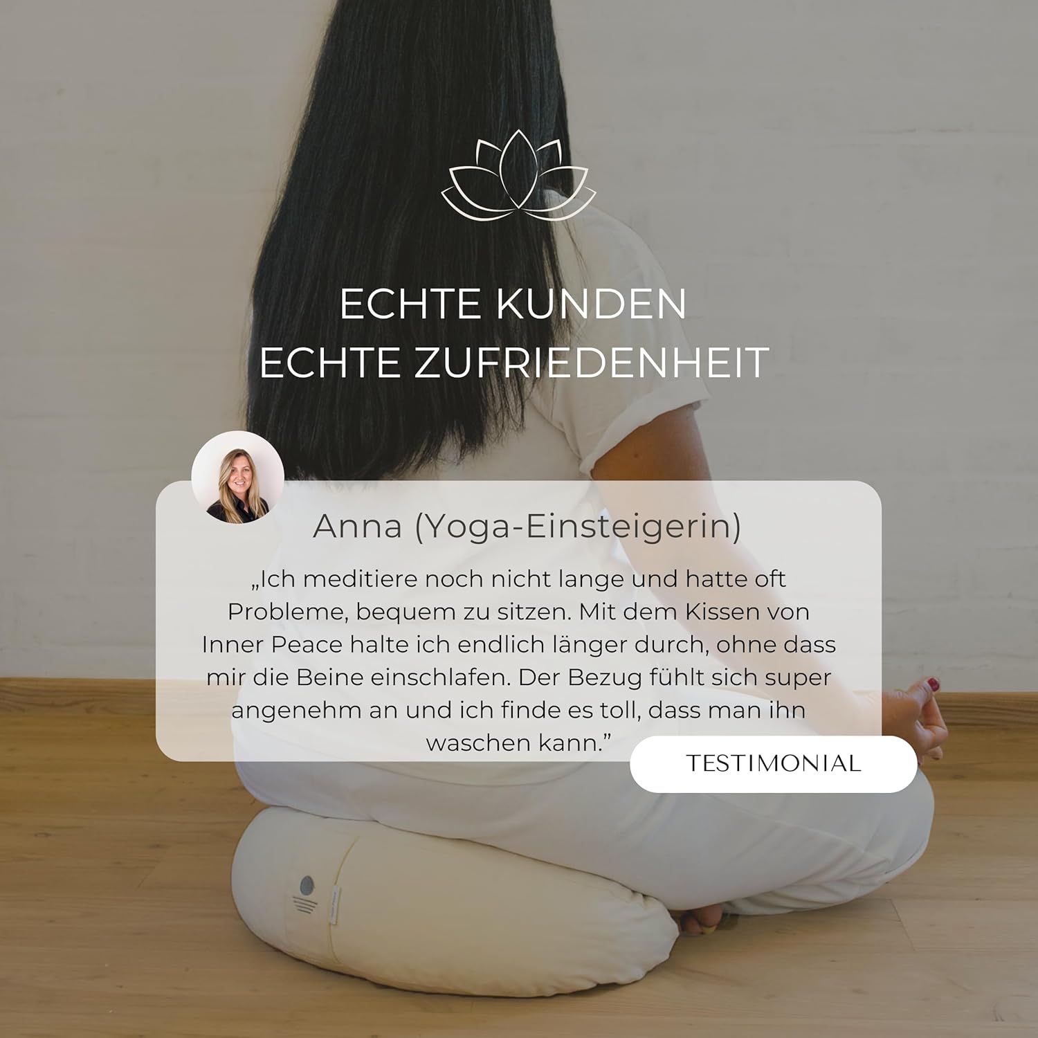 Inner Peace Halbmond-Yogakissen, Meditationskissen, hochwertiger Bezug aus 100 % Baumwolle, Yogakissen, Halbmondform mit Bio-Dinkelspelz, Halbmondkissen (natürlich) – Bild 7
