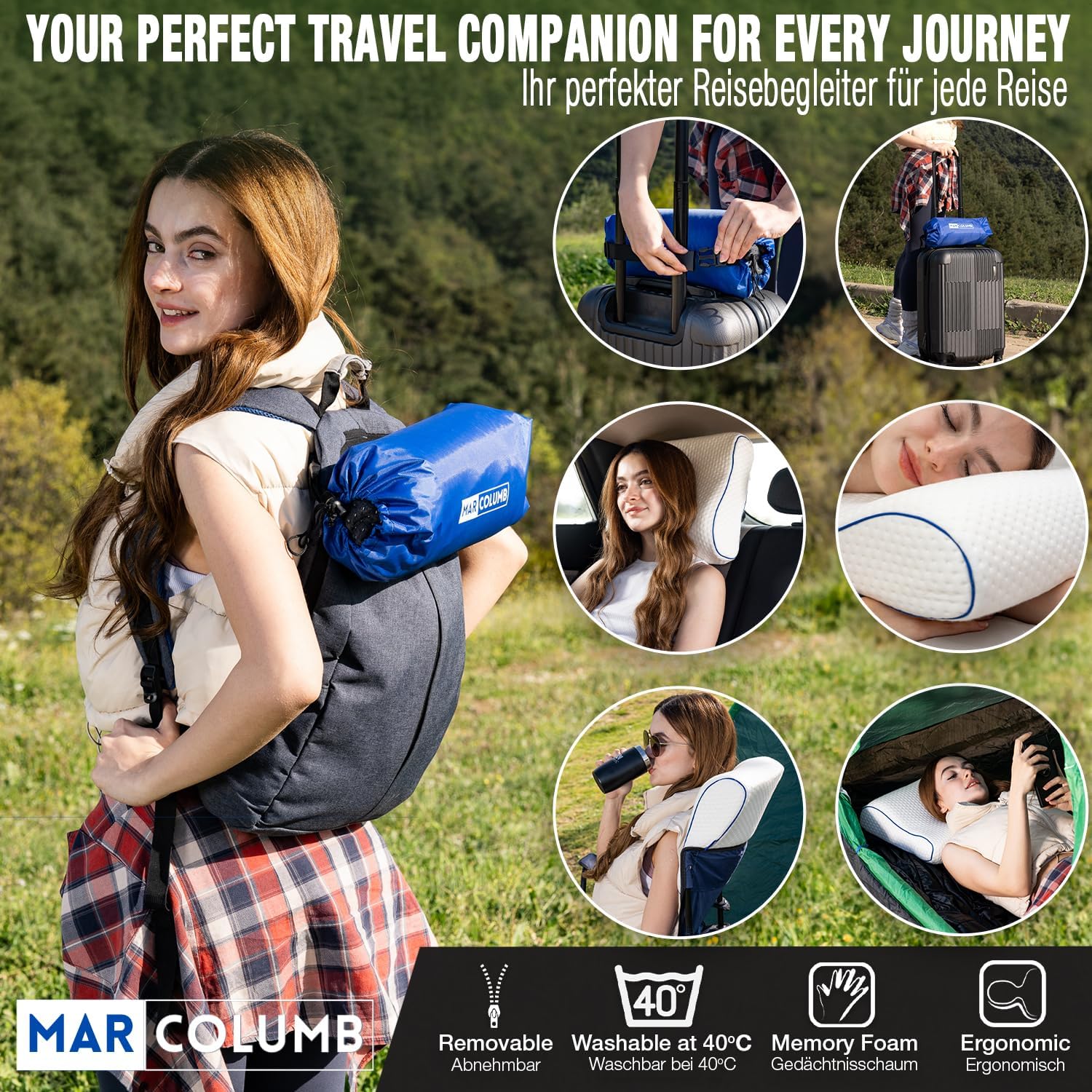 Reisekissen, Campingkissen, ergonomisches Memory-Schaum-Kissen mit temperaturregulierendem Bezug, Öko-Tex, hergestellt in Grün – Bild 7